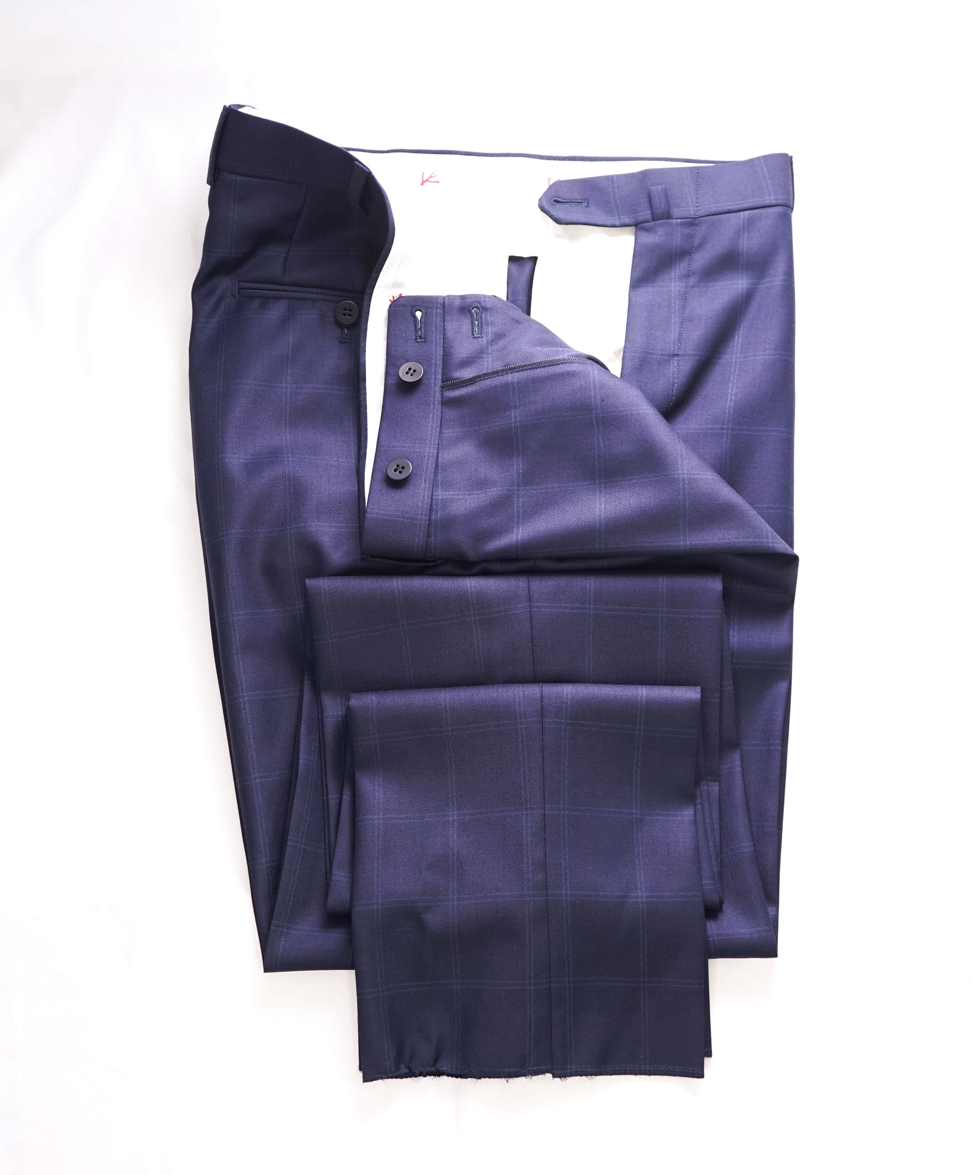 ISAIA - Blue Windowpane Check Dress Pants Flat Front - 38W (54EU)