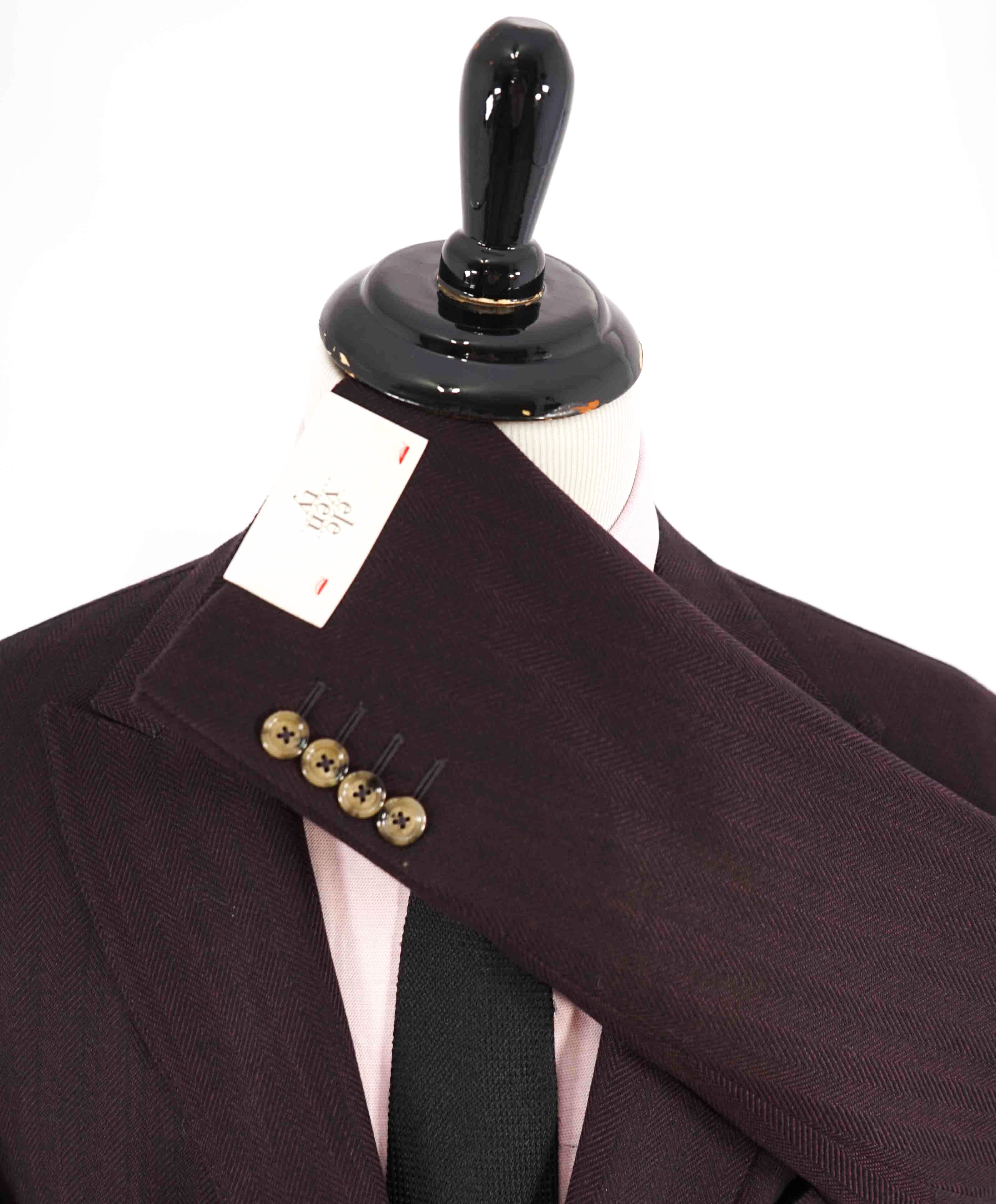 $1,395 ELEVENTY - Burgundy Herringbone Peak Lapel Blazer - 46 (56 EU)