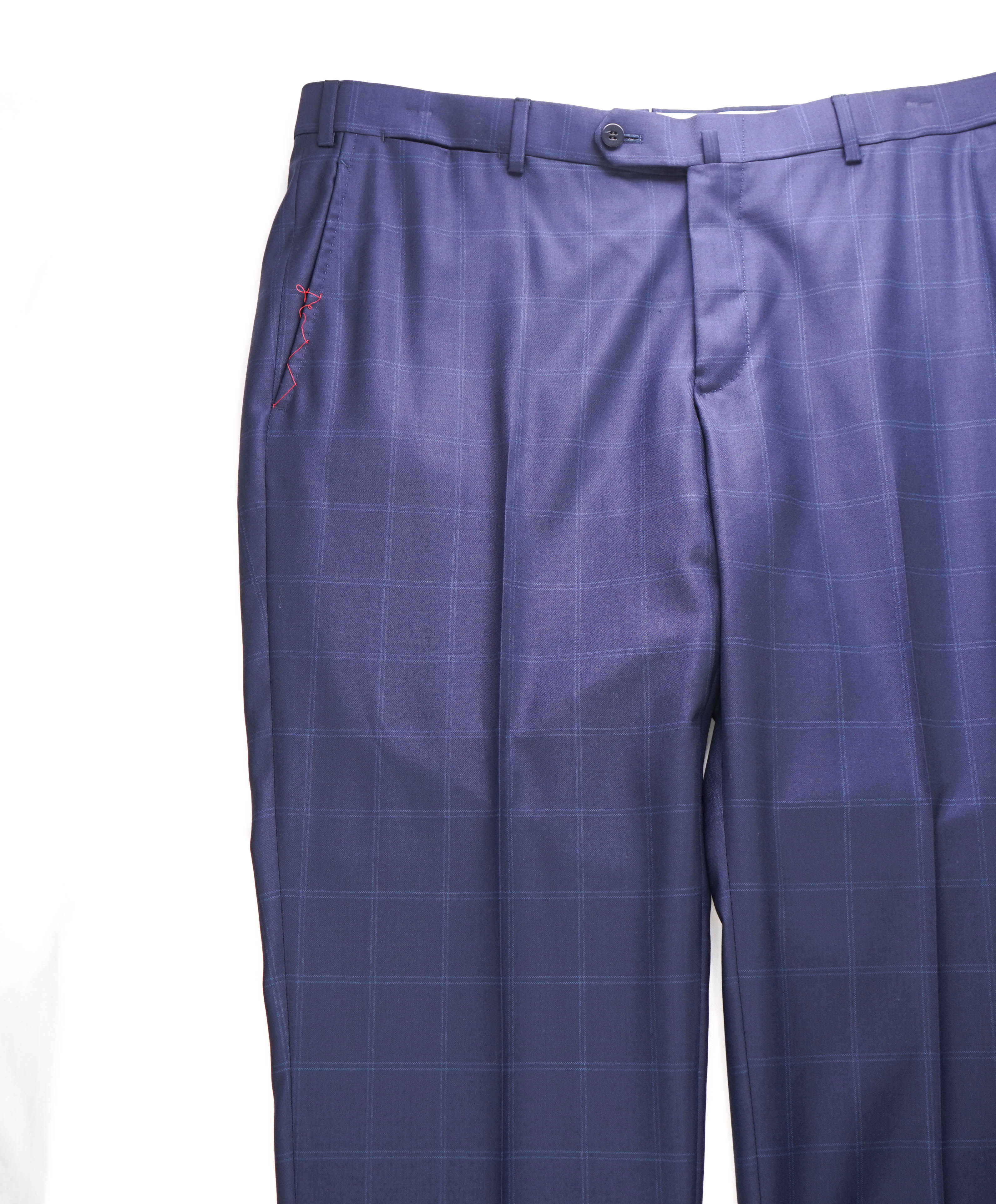 ISAIA - Blue Windowpane Check Dress Pants Flat Front - 38W (54EU)