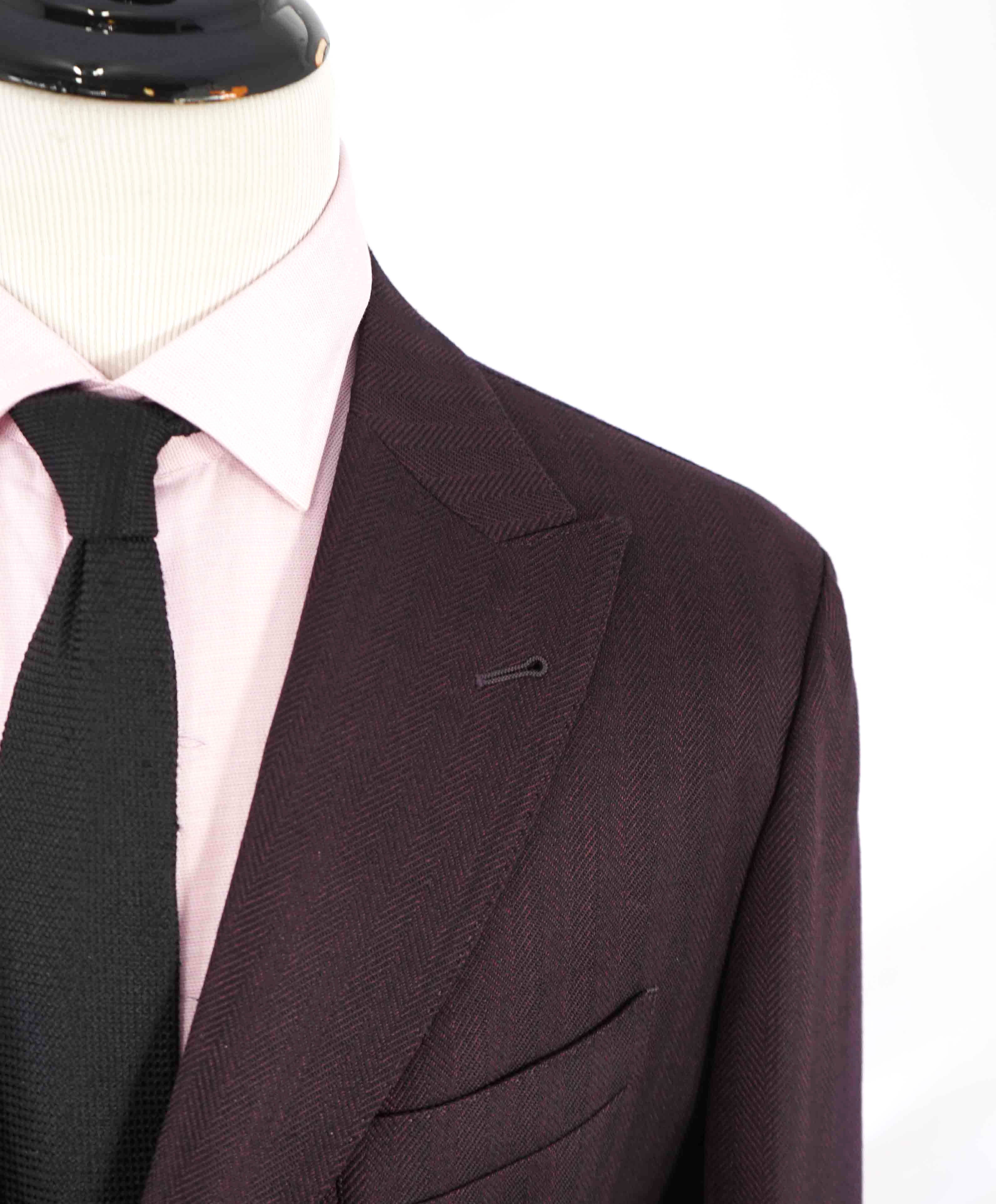 $1,395 ELEVENTY - Burgundy Herringbone Peak Lapel Blazer - 46 (56 EU)