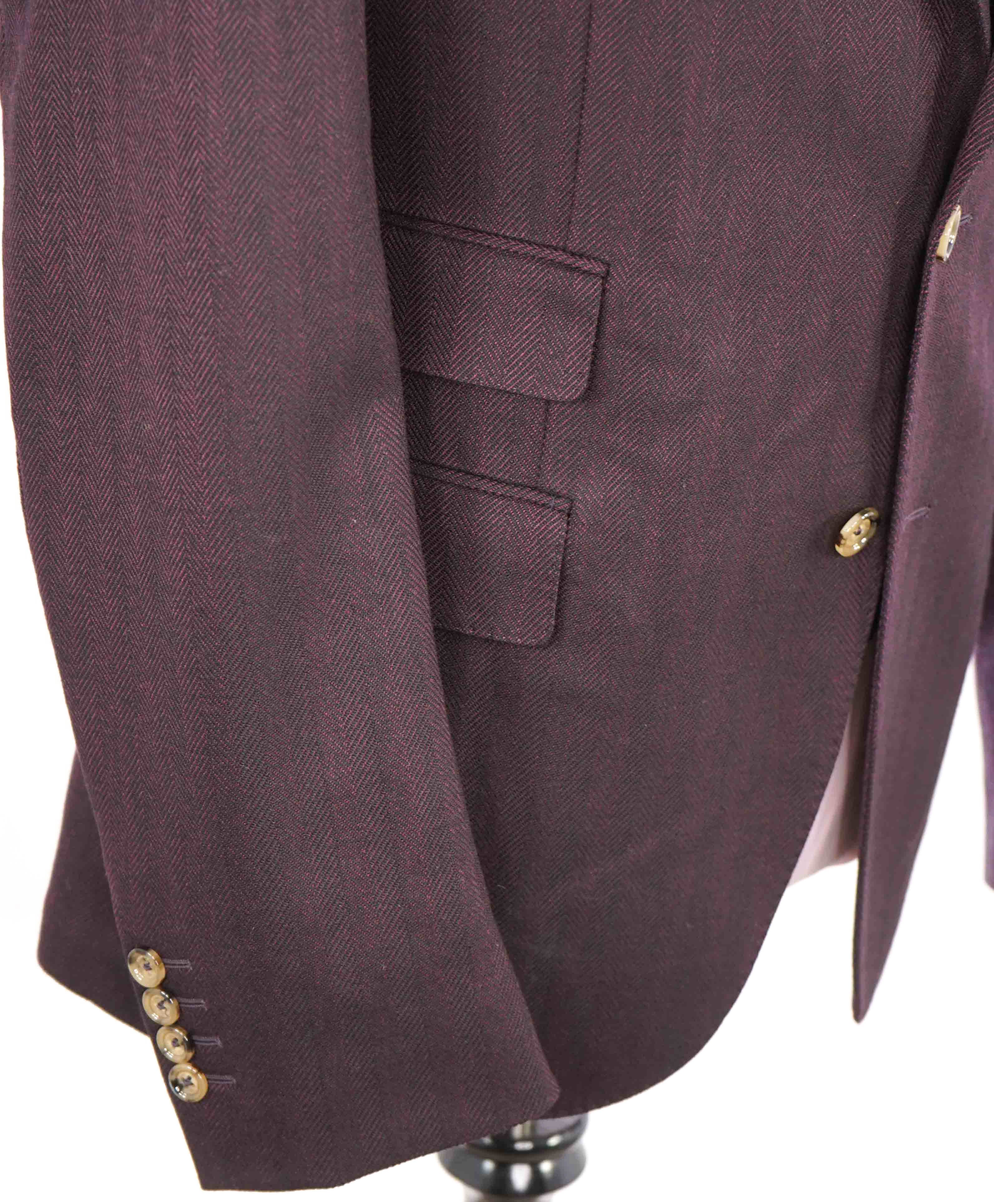 $1,395 ELEVENTY - Burgundy Herringbone Peak Lapel Blazer - 46 (56 EU)