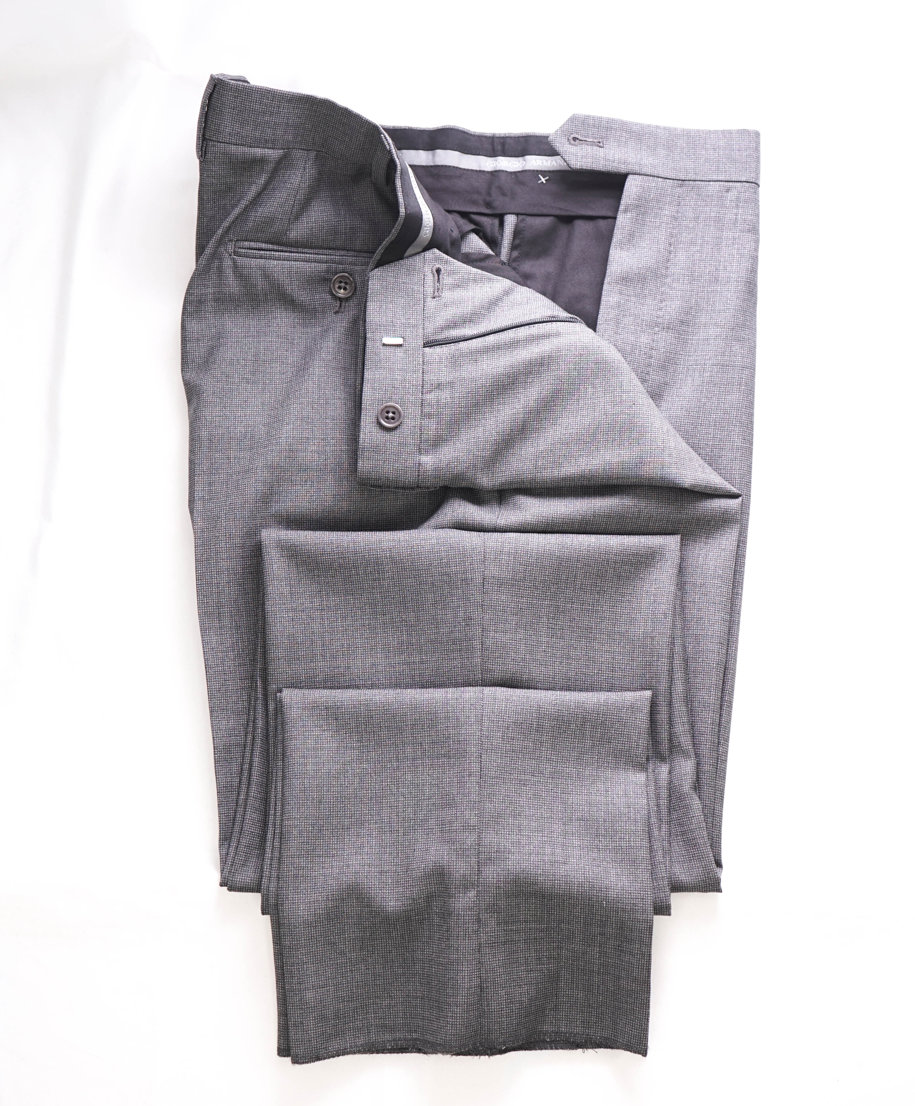 GIORGIO ARMANI - Gray Classic Check Flat Front Dress Pants - 36W