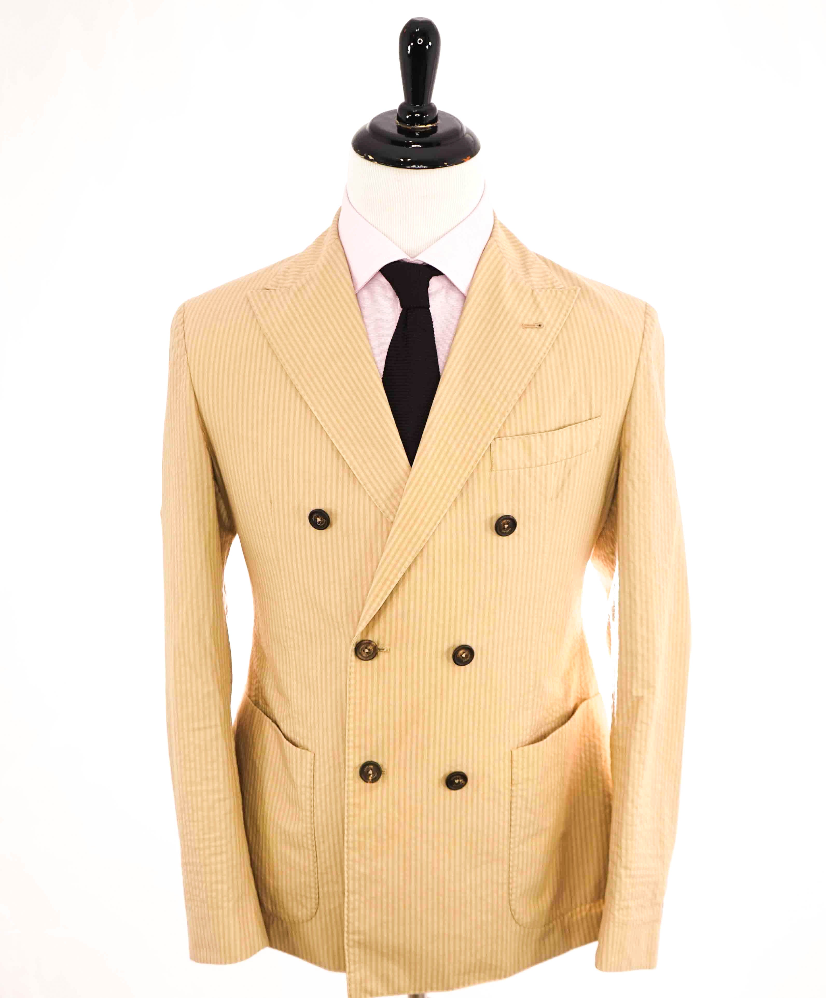 $1,845 ELEVENTY - SEERSUCKER Neutral Stripe Double Breasted Suit - 40 (50 EU)