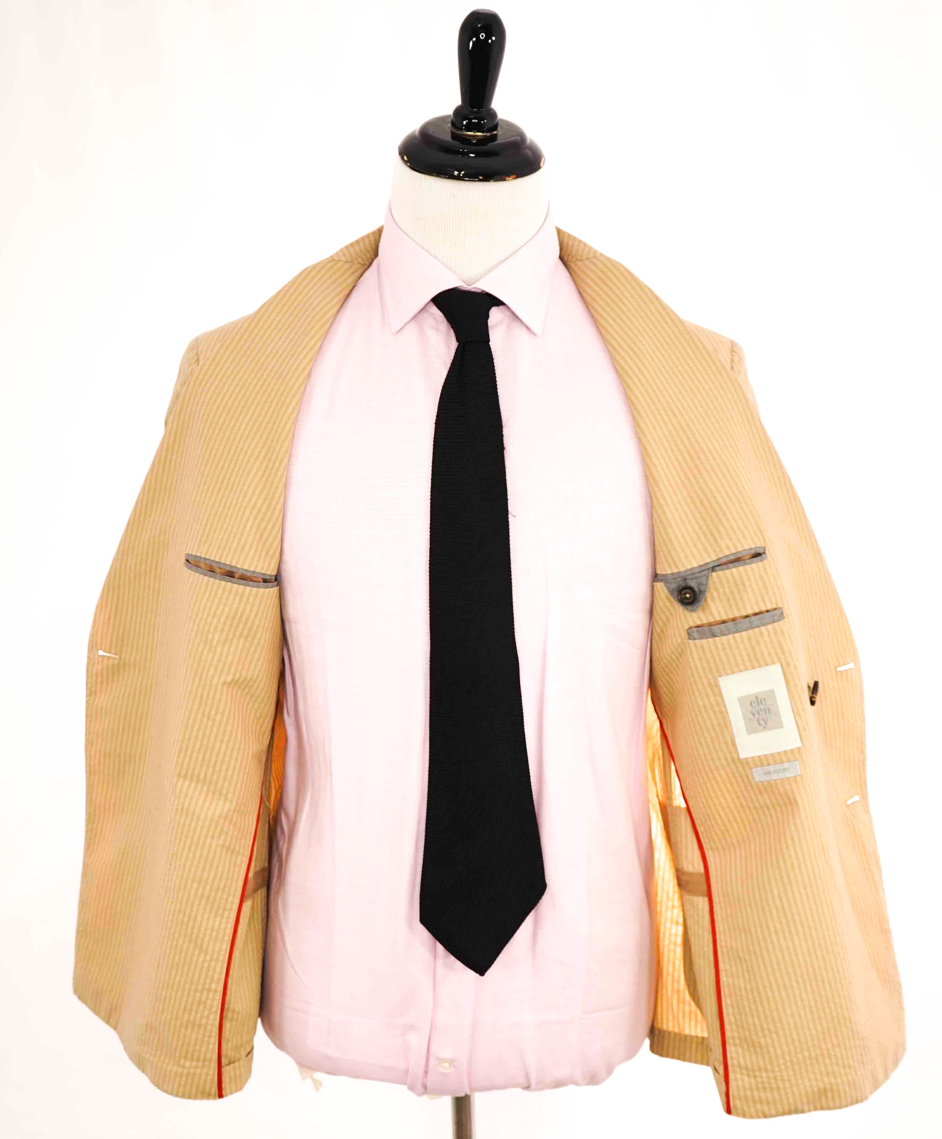 $1,845 ELEVENTY - SEERSUCKER Neutral Stripe Double Breasted Suit - 40 (50 EU)