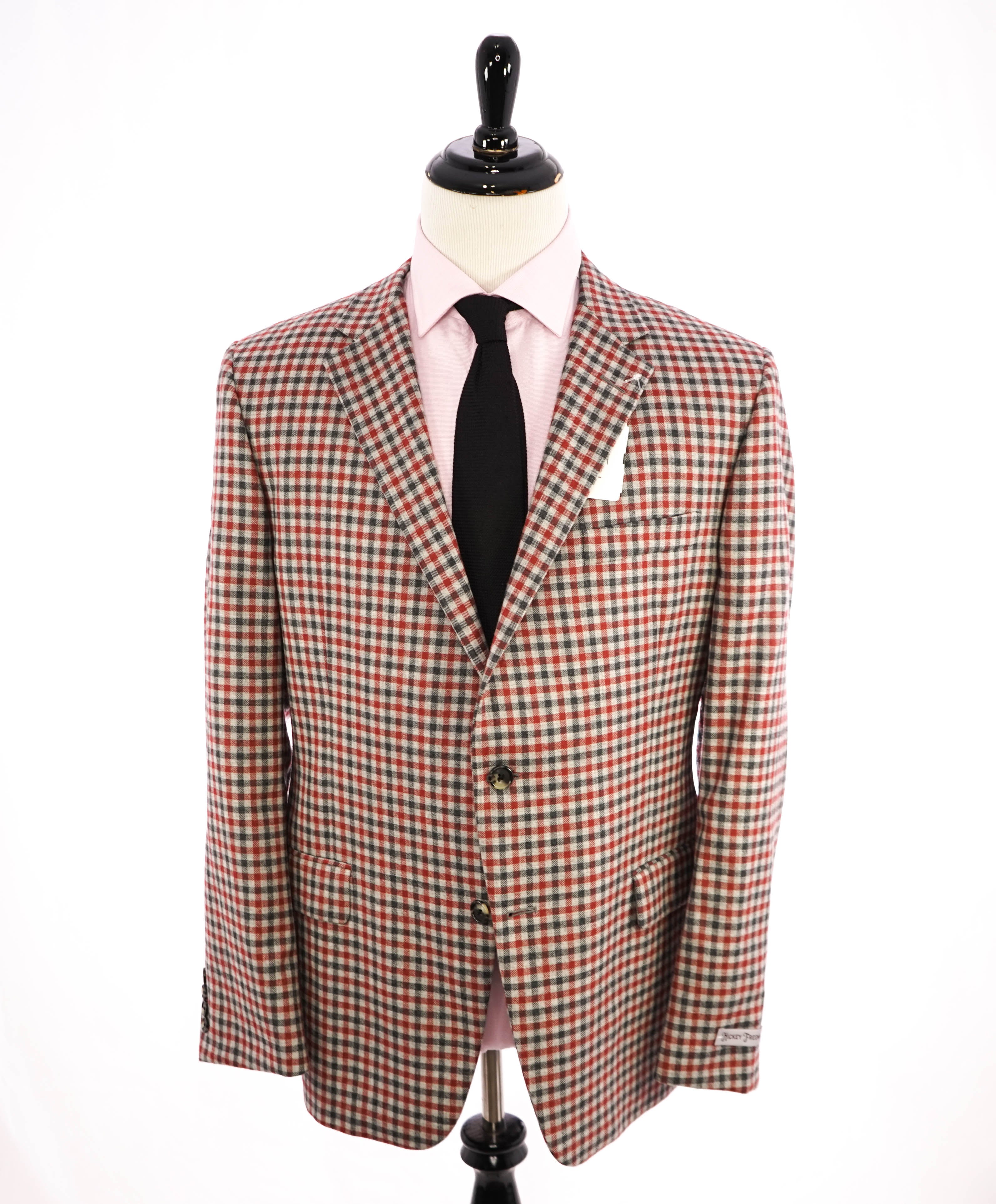 HICKEY FREEMAN - Gray & Red Gingham Check WOOL Blazer - 46R