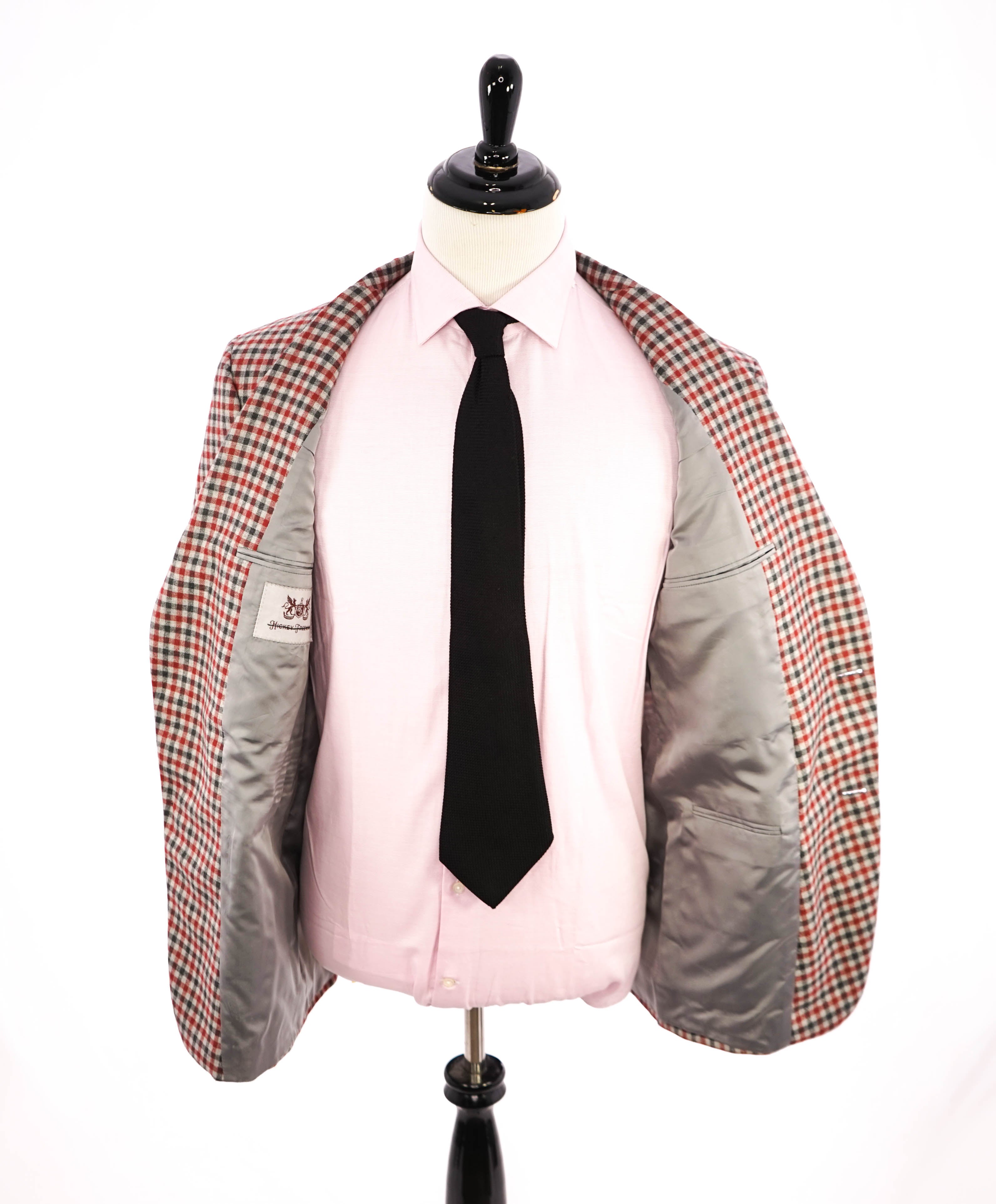 HICKEY FREEMAN - Gray & Red Gingham Check WOOL Blazer - 46R