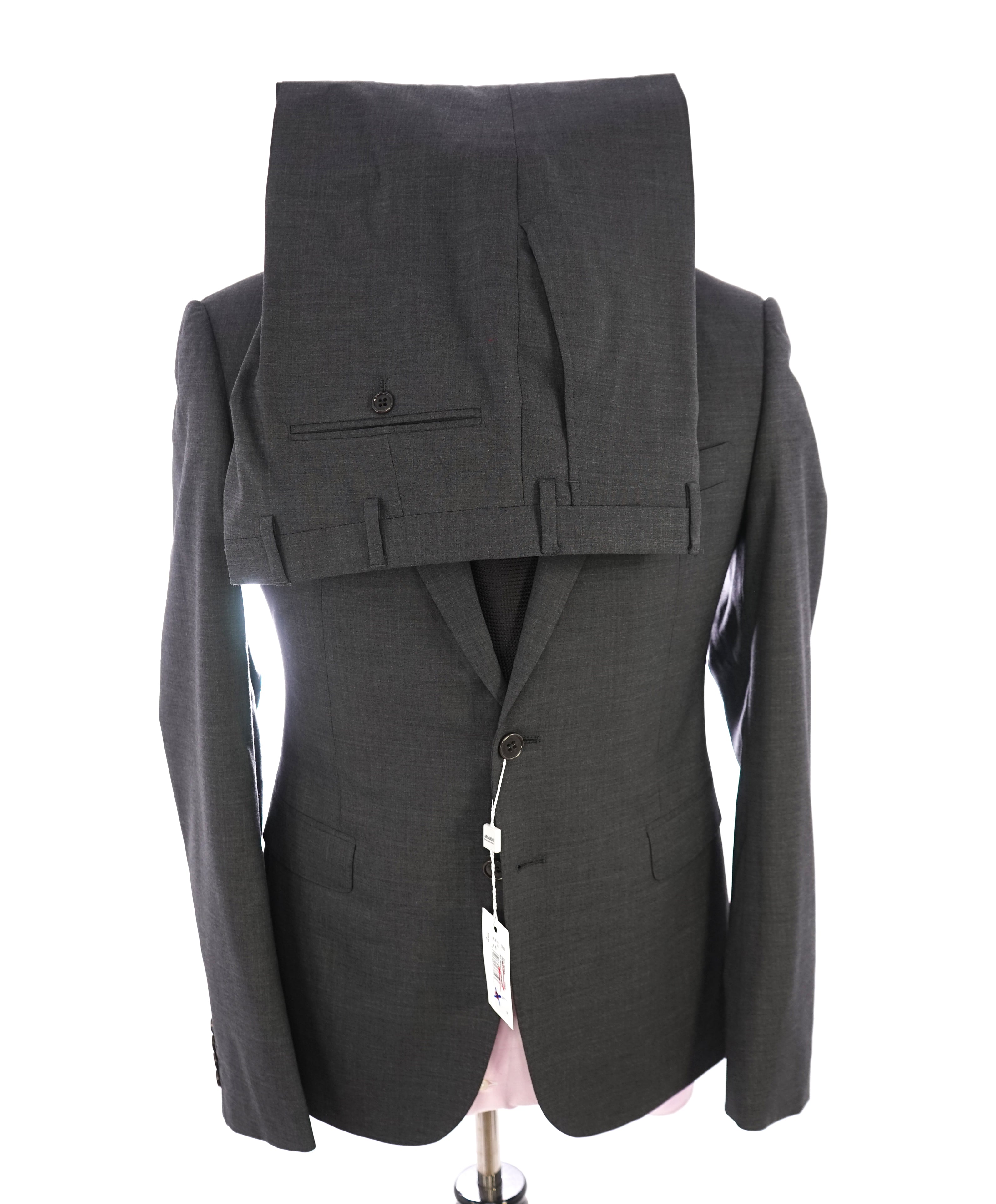 $1,895 ARMANI COLLEZIONI - Peak Lapel Charcoal Gray Suit "Slim Drop 8"- 42R