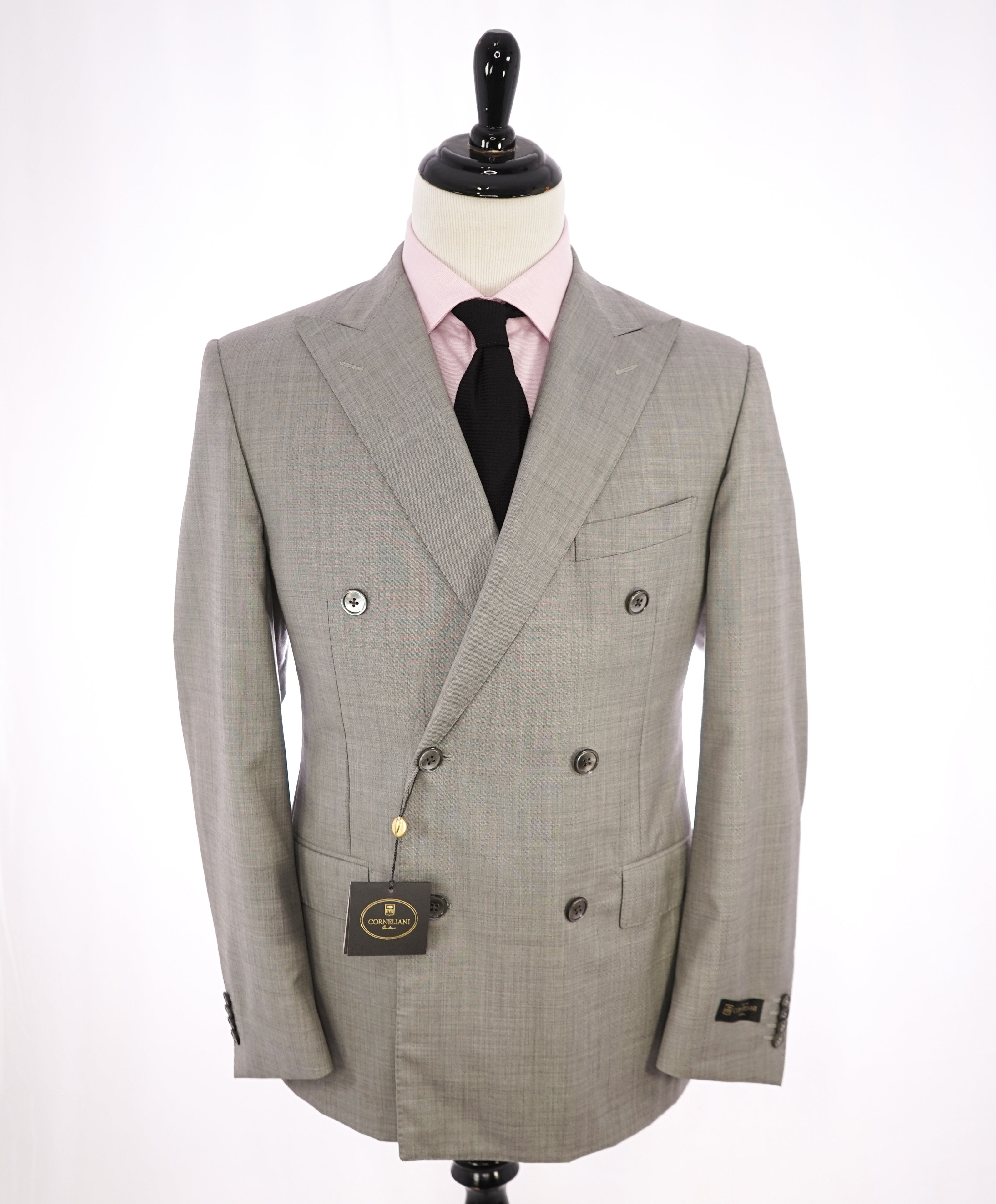 CORNELIANI - "Super 150's Extrafine" Double Breasted 16,25 Micron Gray Suit - 40R