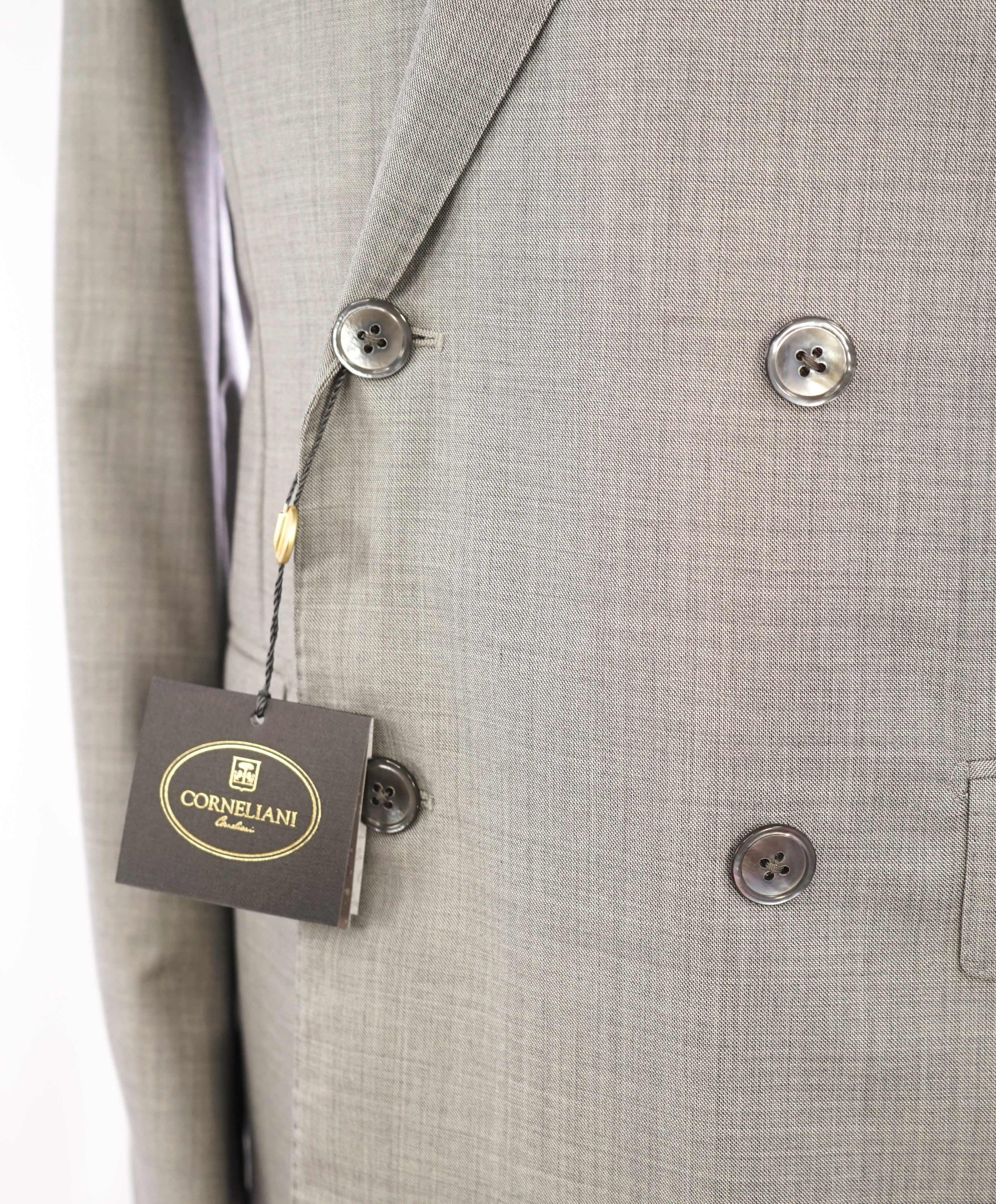 CORNELIANI - "Super 150's Extrafine" Double Breasted 16,25 Micron Gray Suit - 40R