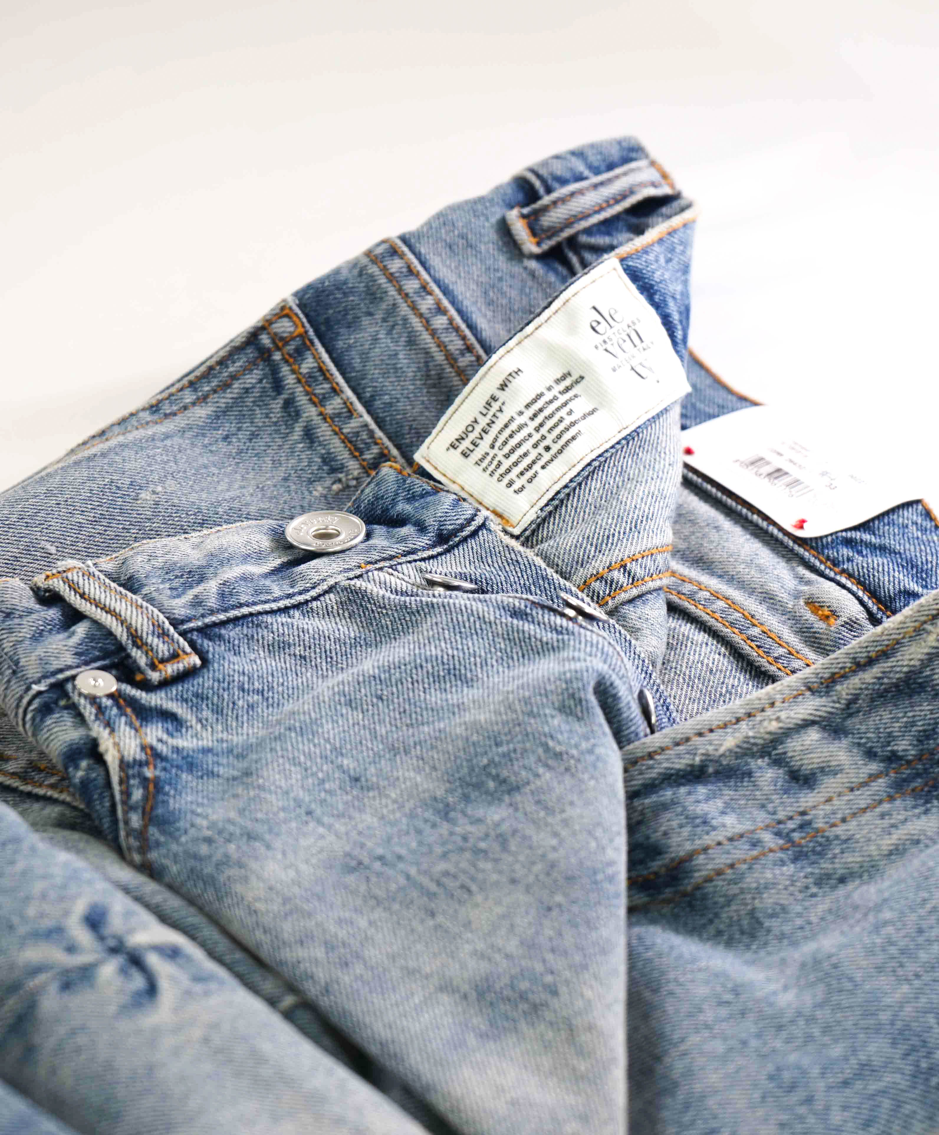 $795 ELEVENTY - Blue Cotton Washed Denim Casual Pants LOGO Jeans - 33W