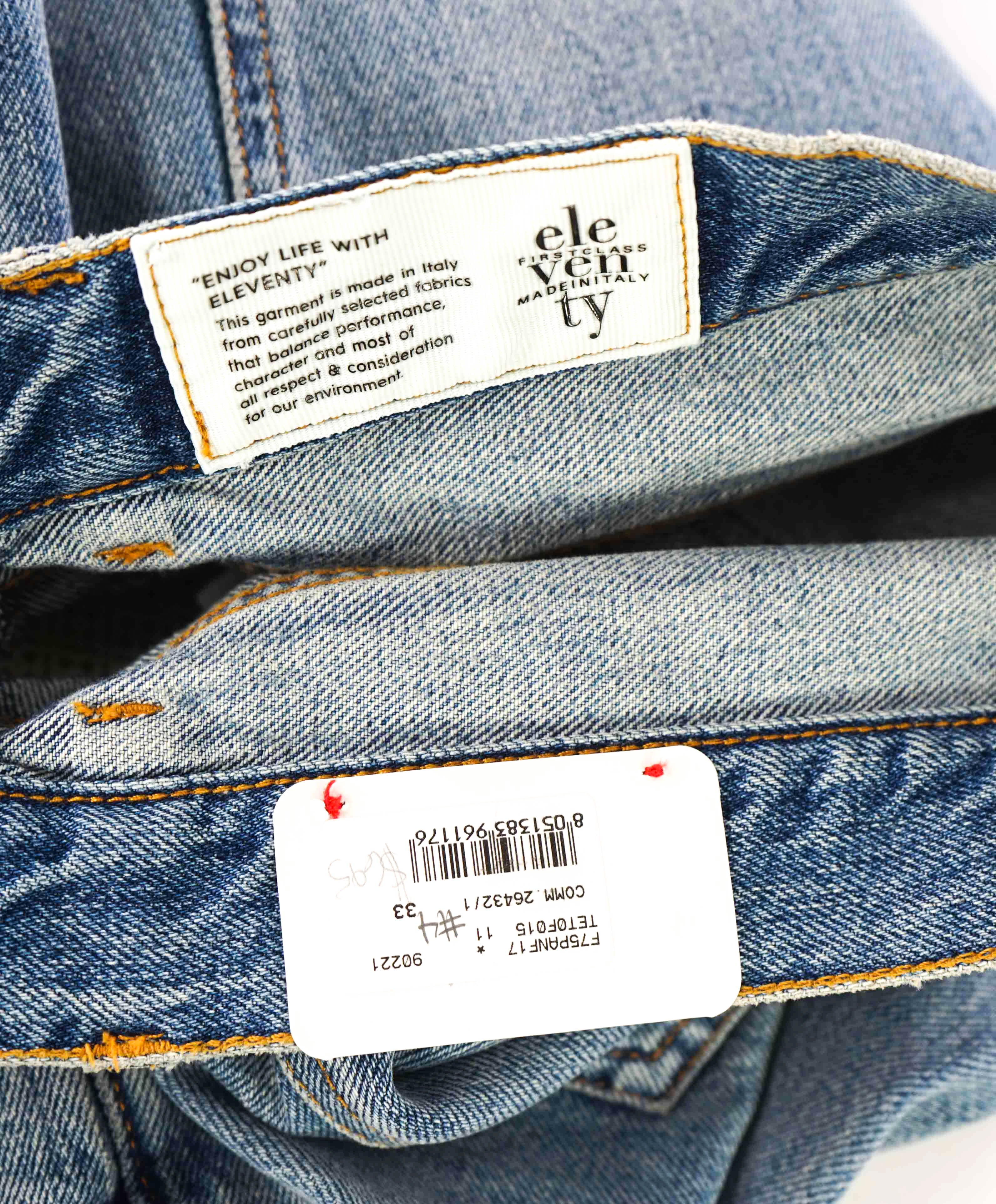 $795 ELEVENTY - Blue Cotton Washed Denim Casual Pants LOGO Jeans - 33W