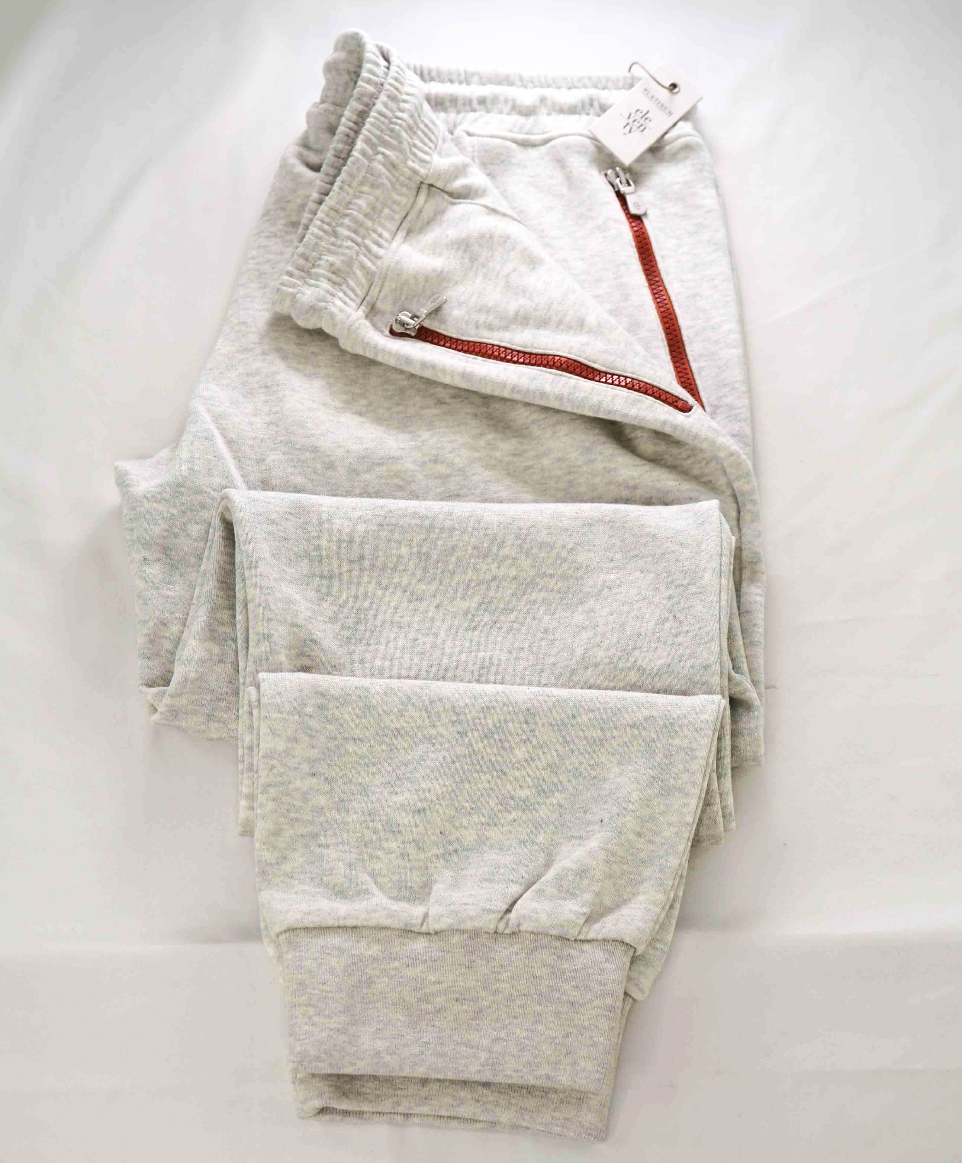 $795 ELEVENTY - Athleisure Cotton Gray/Red Sweatpants With Suede Tabs - Large