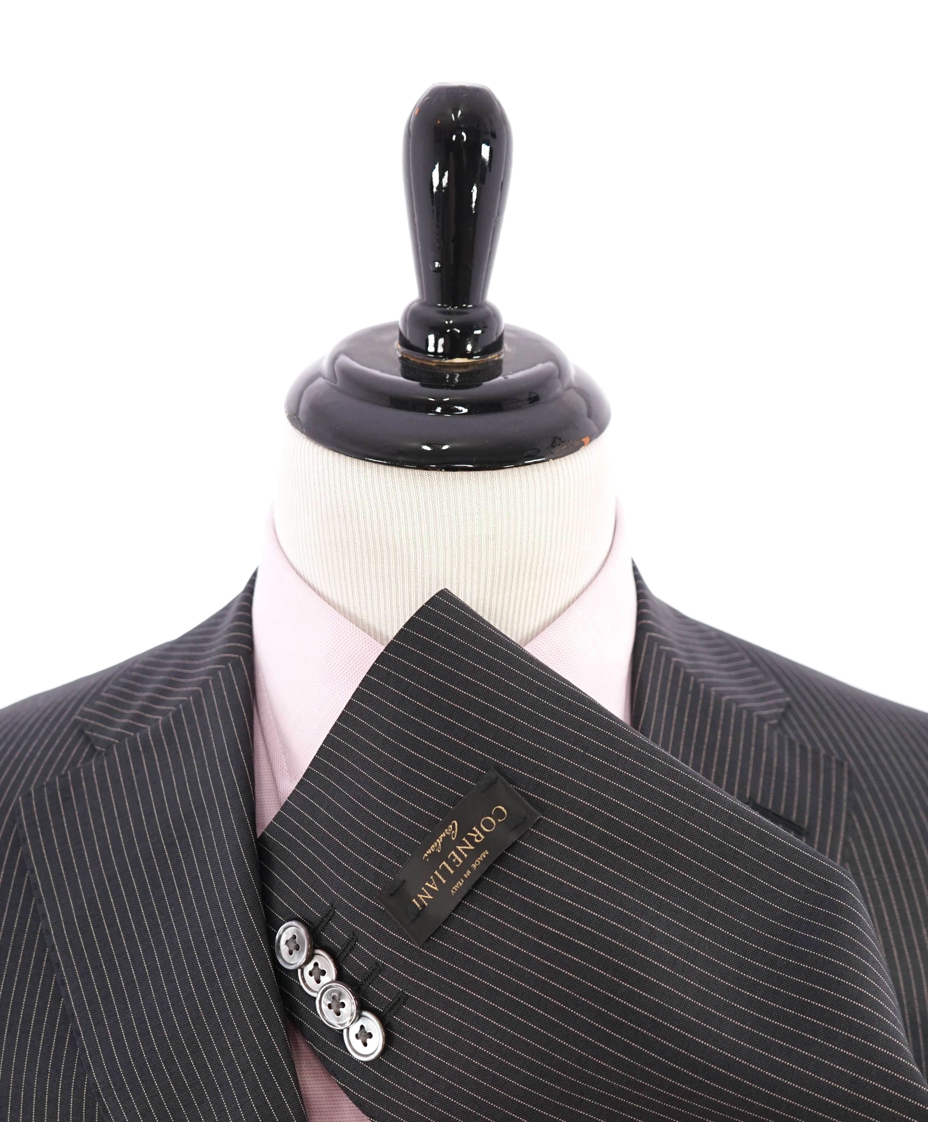 CORNELIANI - "Mother Of Pearl Buttons" Chalk Stripe Black Mohair Blend Suit - 42R