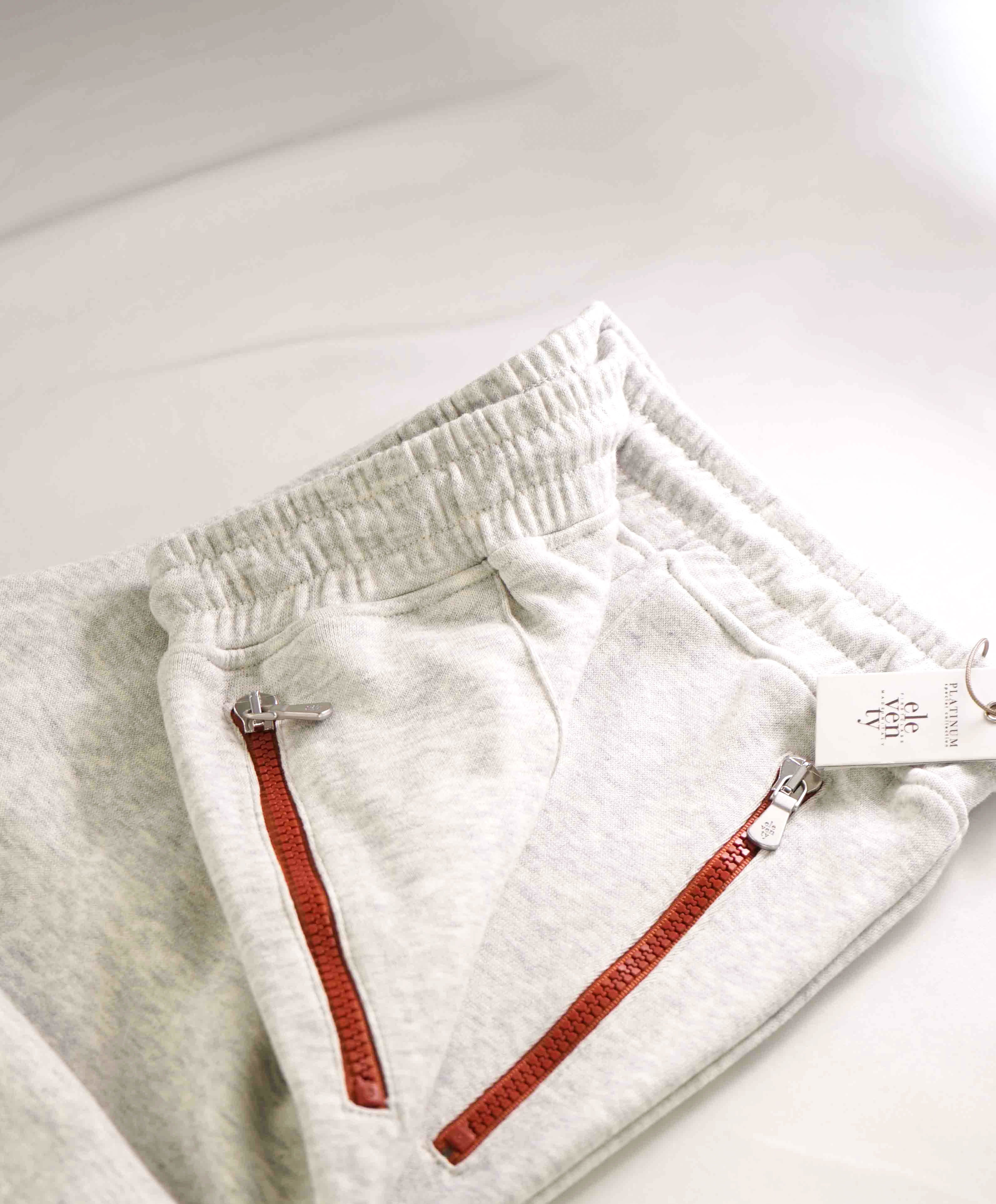 $795 ELEVENTY - Athleisure Cotton Gray/Red Sweatpants With Suede Tabs - Large