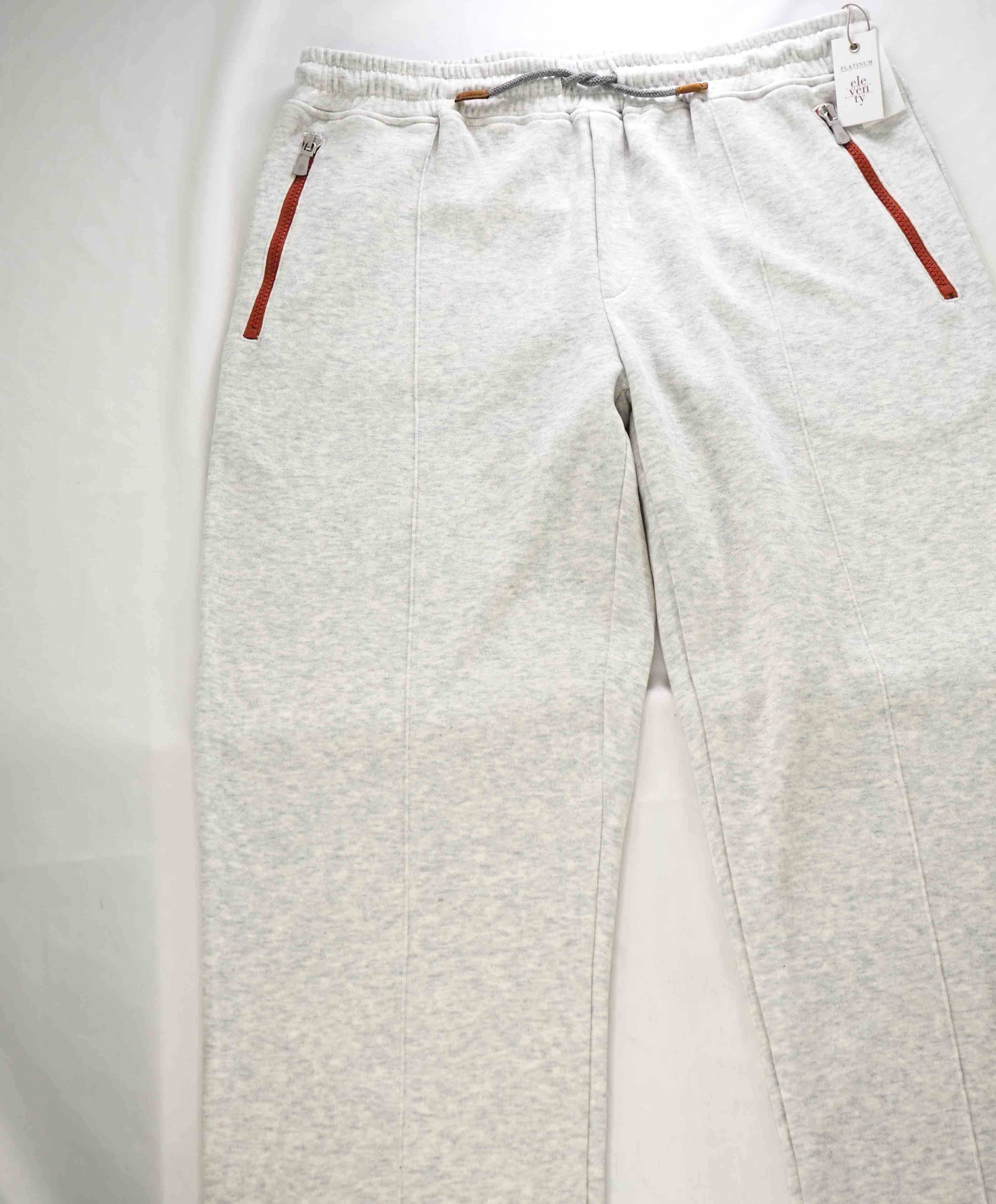 $795 ELEVENTY - Athleisure Cotton Gray/Red Sweatpants With Suede Tabs - Large