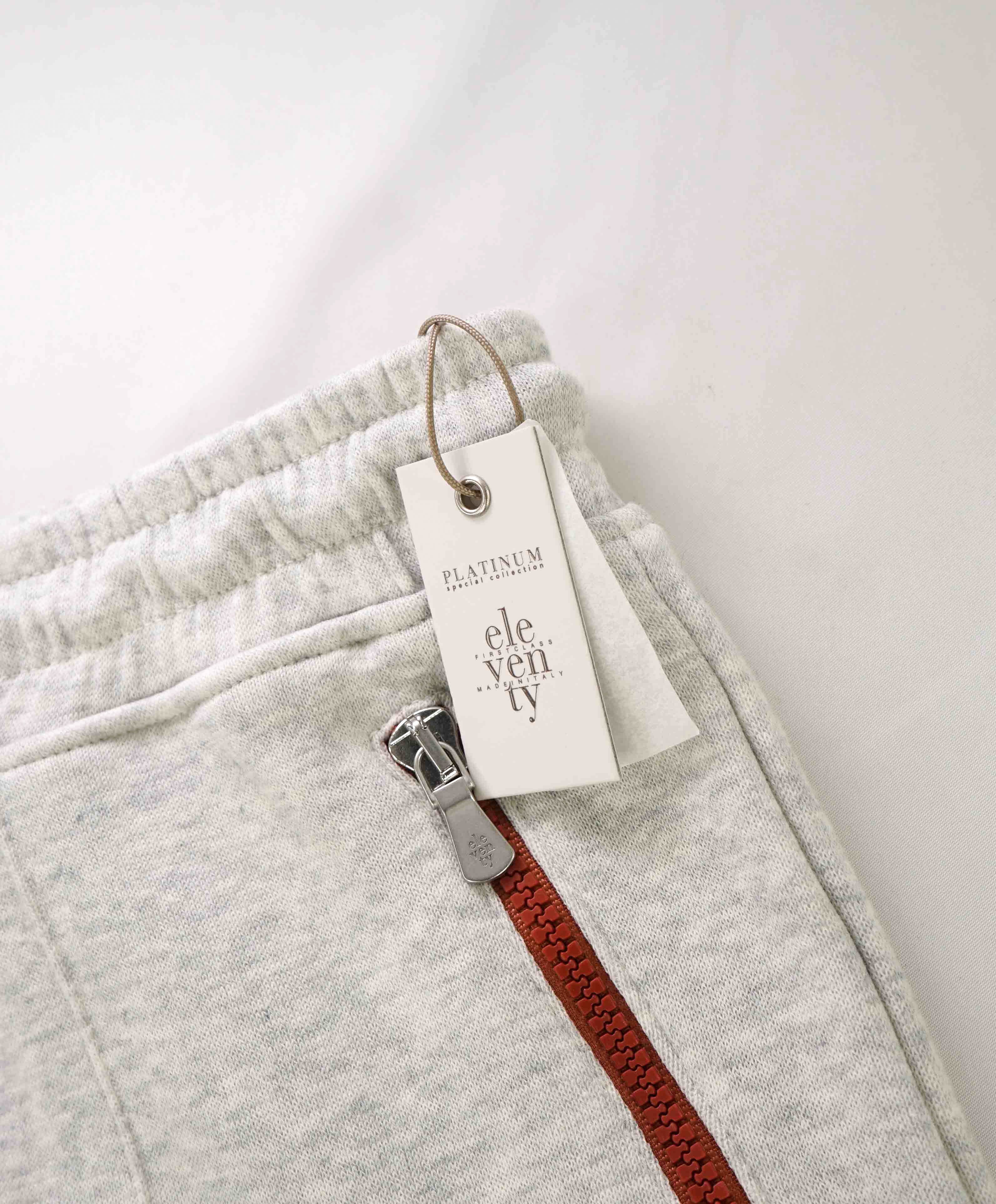 $795 ELEVENTY - Athleisure Cotton Gray/Red Sweatpants With Suede Tabs - Large