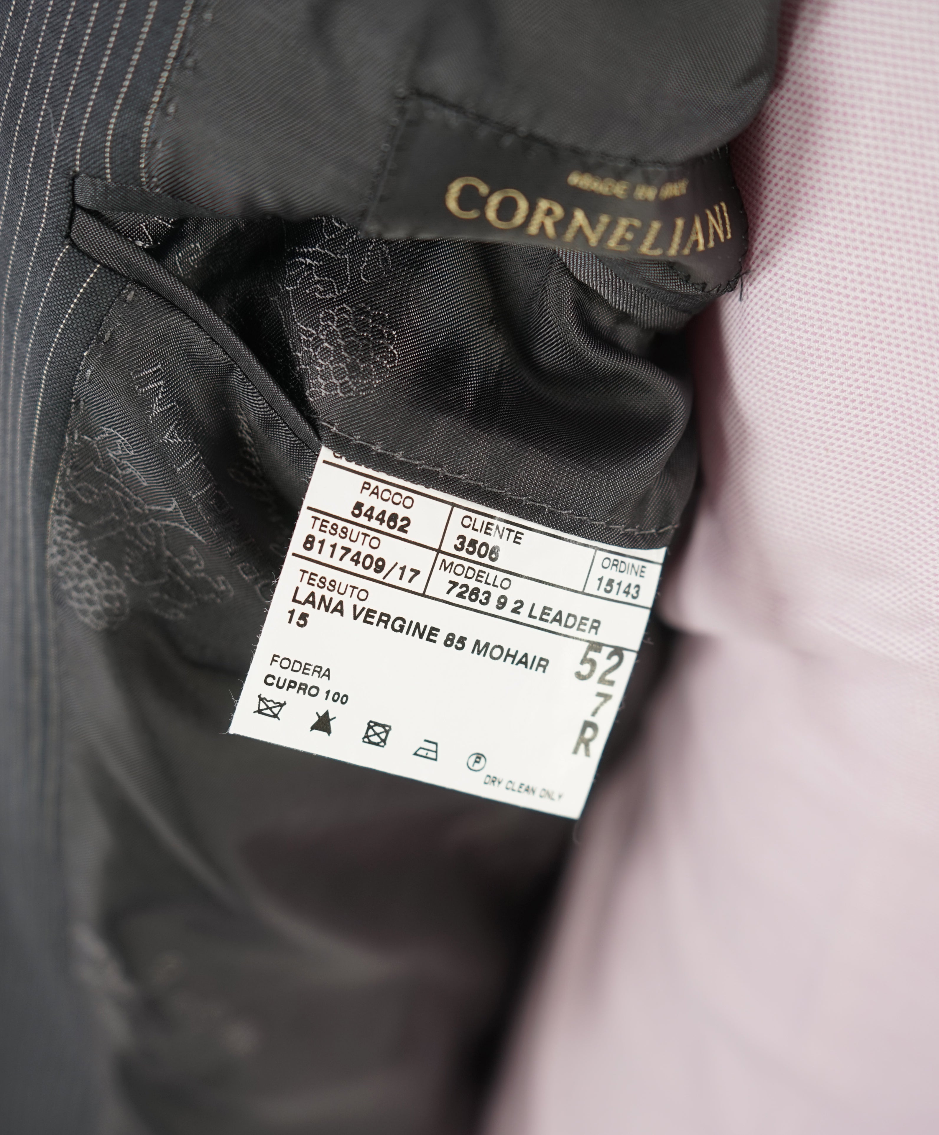 CORNELIANI - "Mother Of Pearl Buttons" Chalk Stripe Black Mohair Blend Suit - 42R