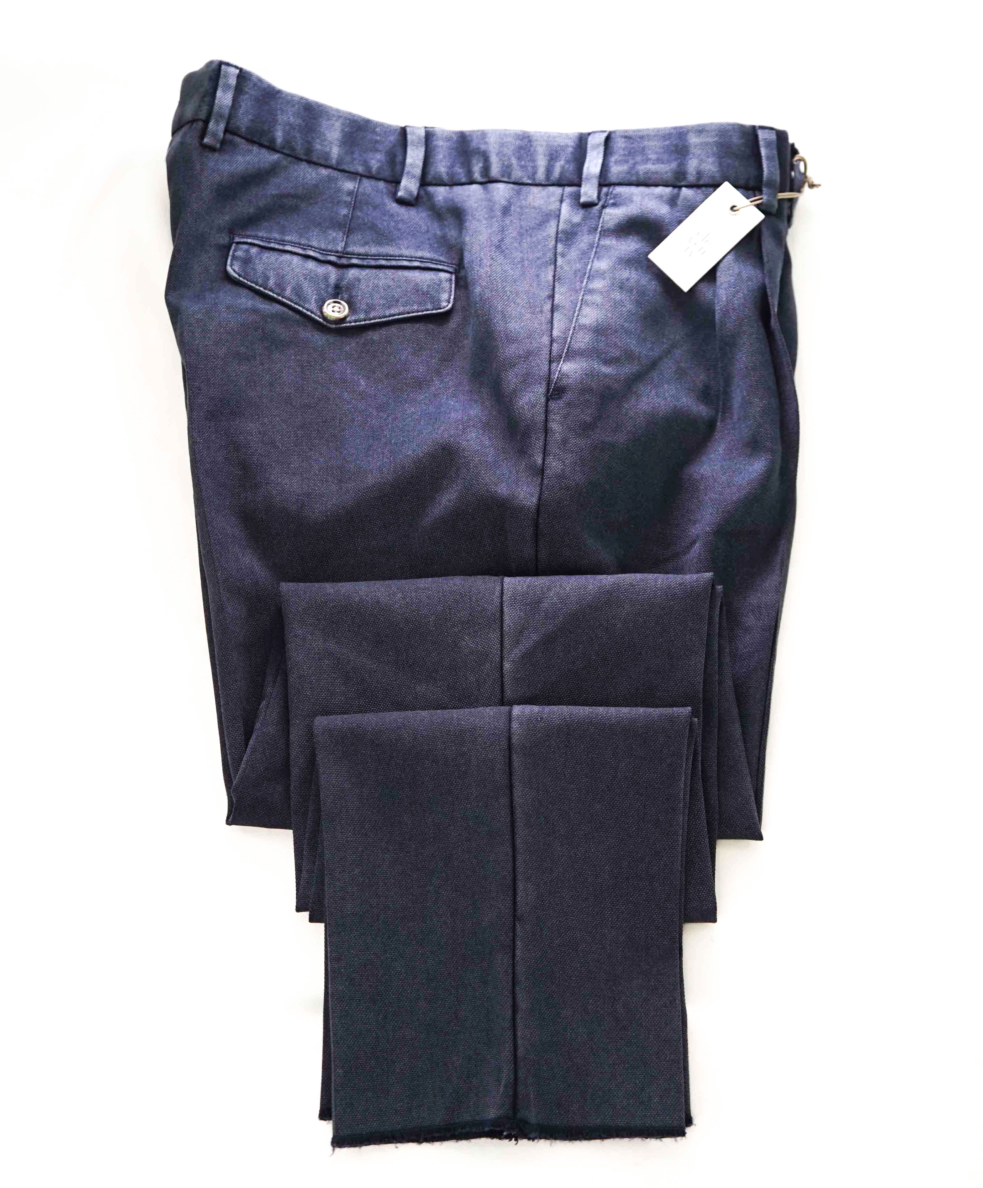 $495 ELEVENTY - Wool Blue Weathered Jacquard Micro Dart Slim Dress Pants- 34W