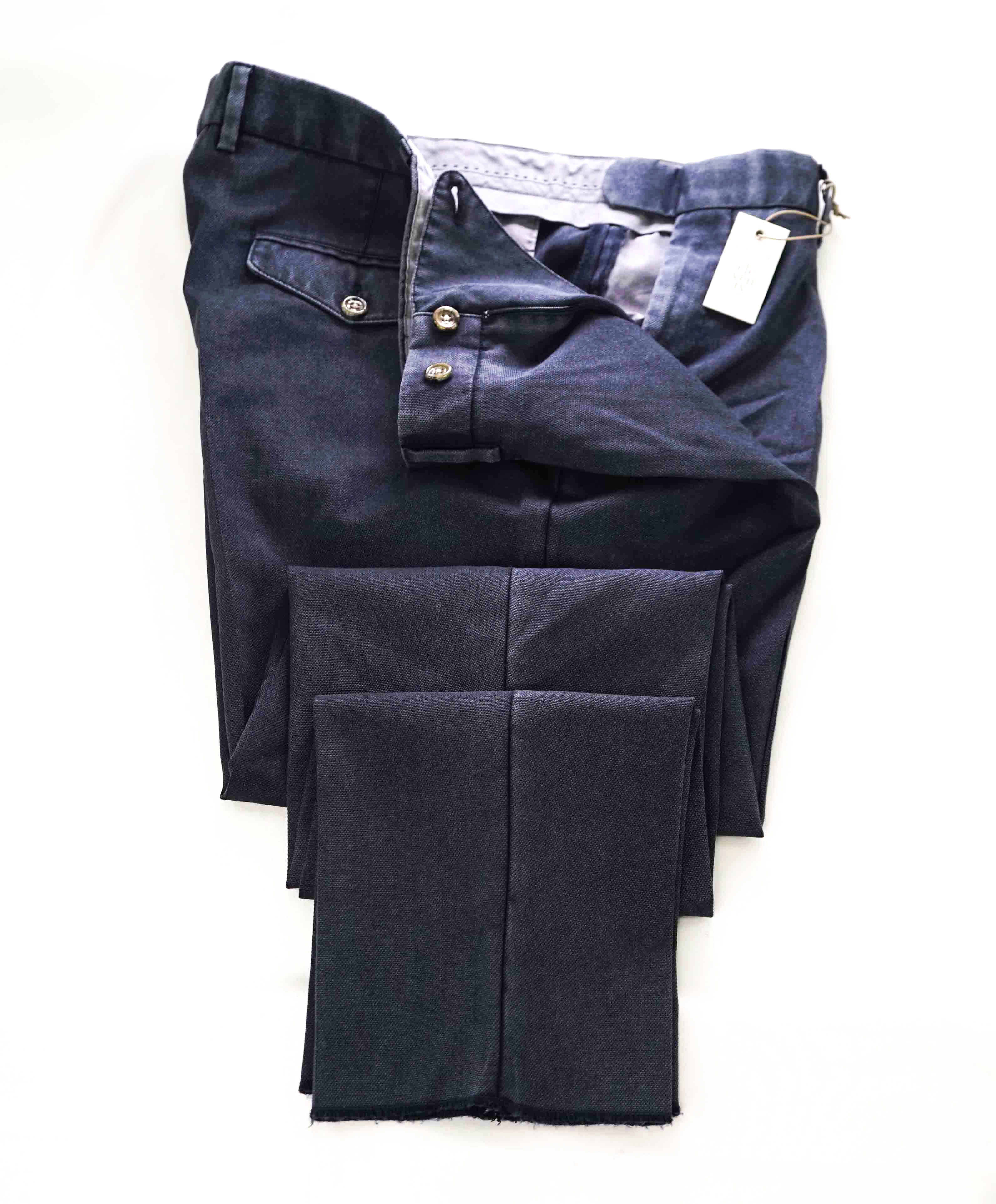 $495 ELEVENTY - Wool Blue Weathered Jacquard Micro Dart Slim Dress Pants- 32W