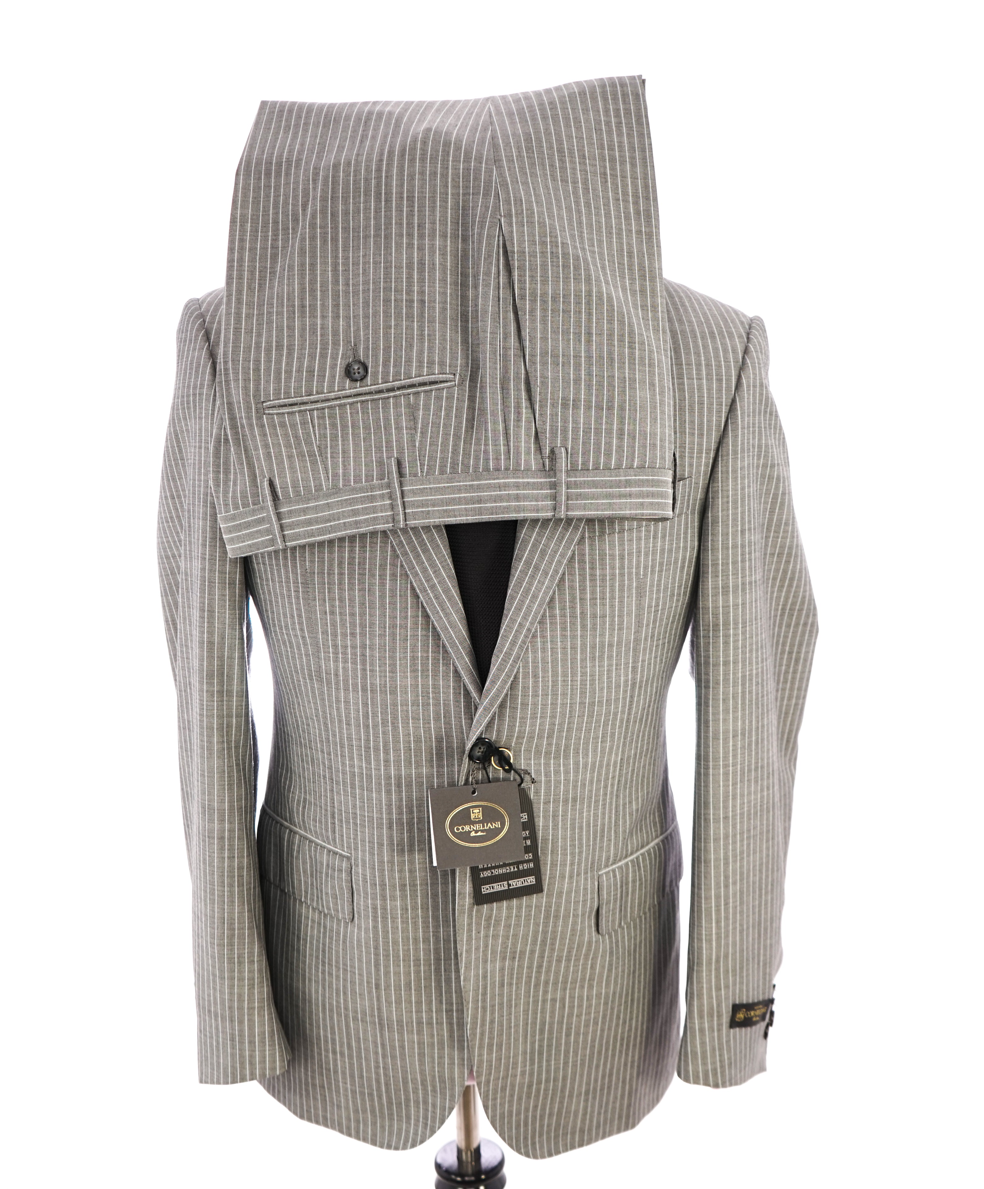 CORNELIANI - "Natural Stretch" LEADER Gray Chalk Stripe Suit - 38R