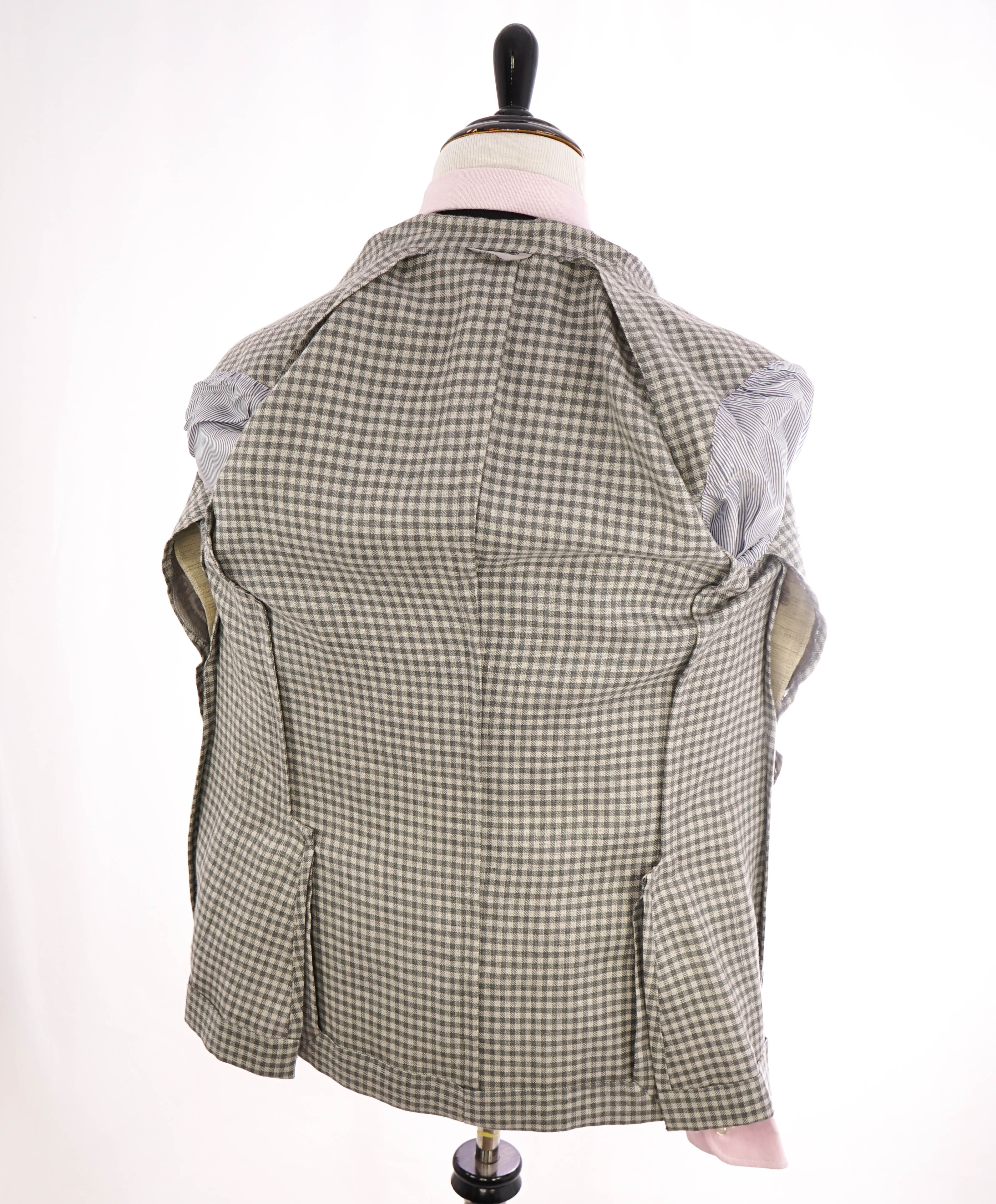 EIDOS - Unlined Gray/Ivory Gingham PATCH POCKET 2/3 Roll Lapel Blazer - 38R