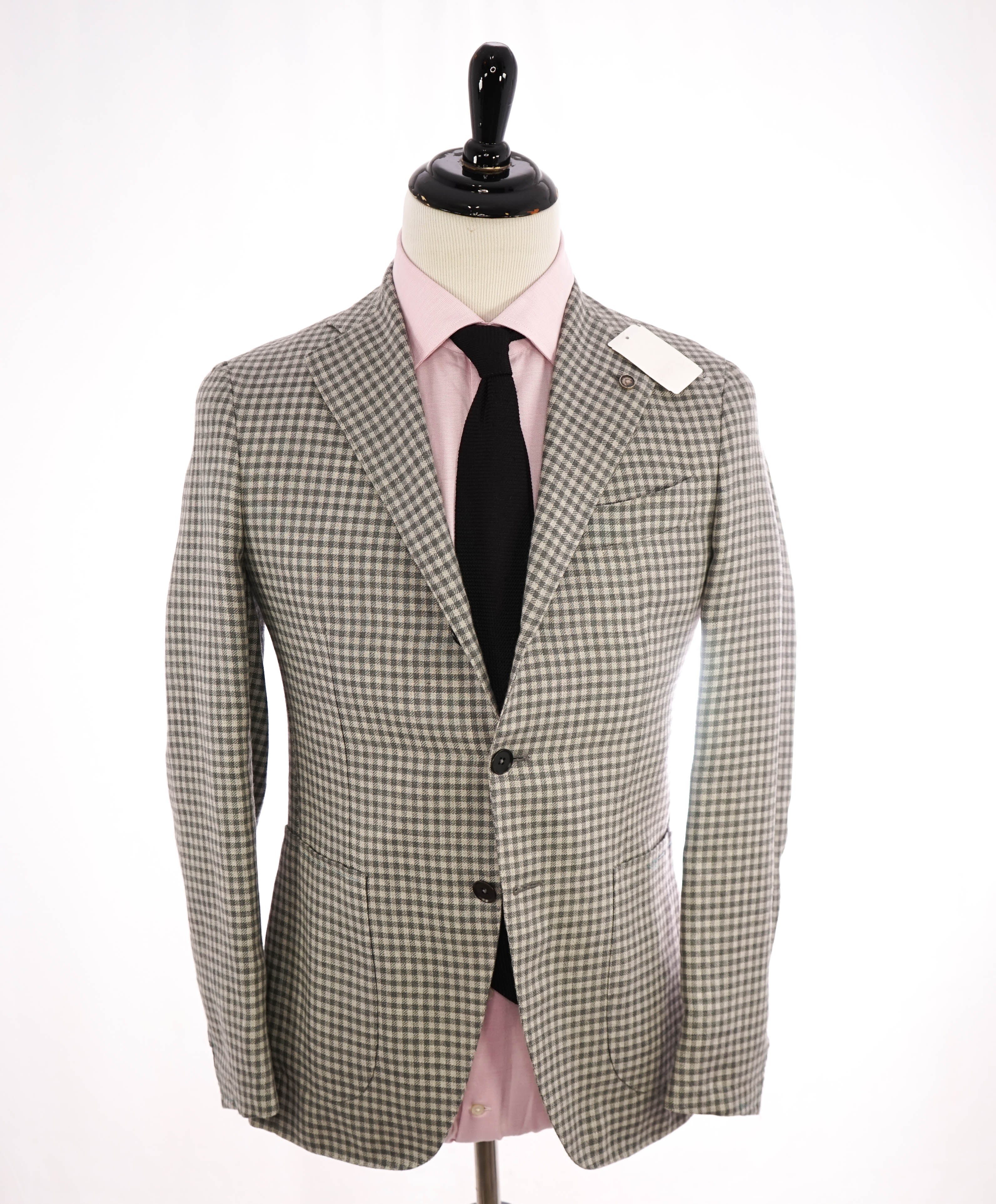 EIDOS - Unlined Gray/Ivory Gingham PATCH POCKET 2/3 Roll Lapel Blazer - 38R