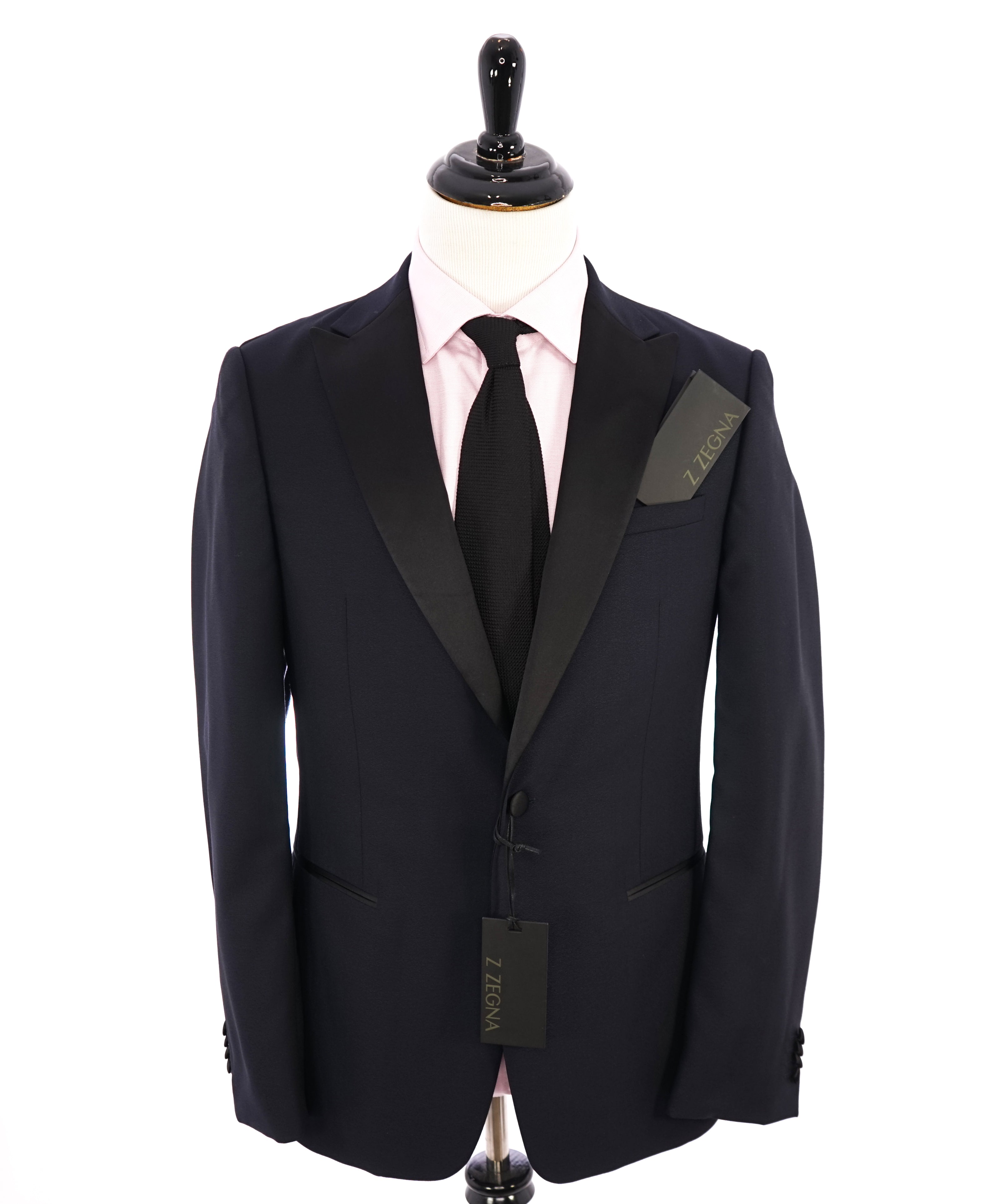 Z ZEGNA - Navy Blue Textured Fabric Drop 8 Tuxedo Suit - 40L