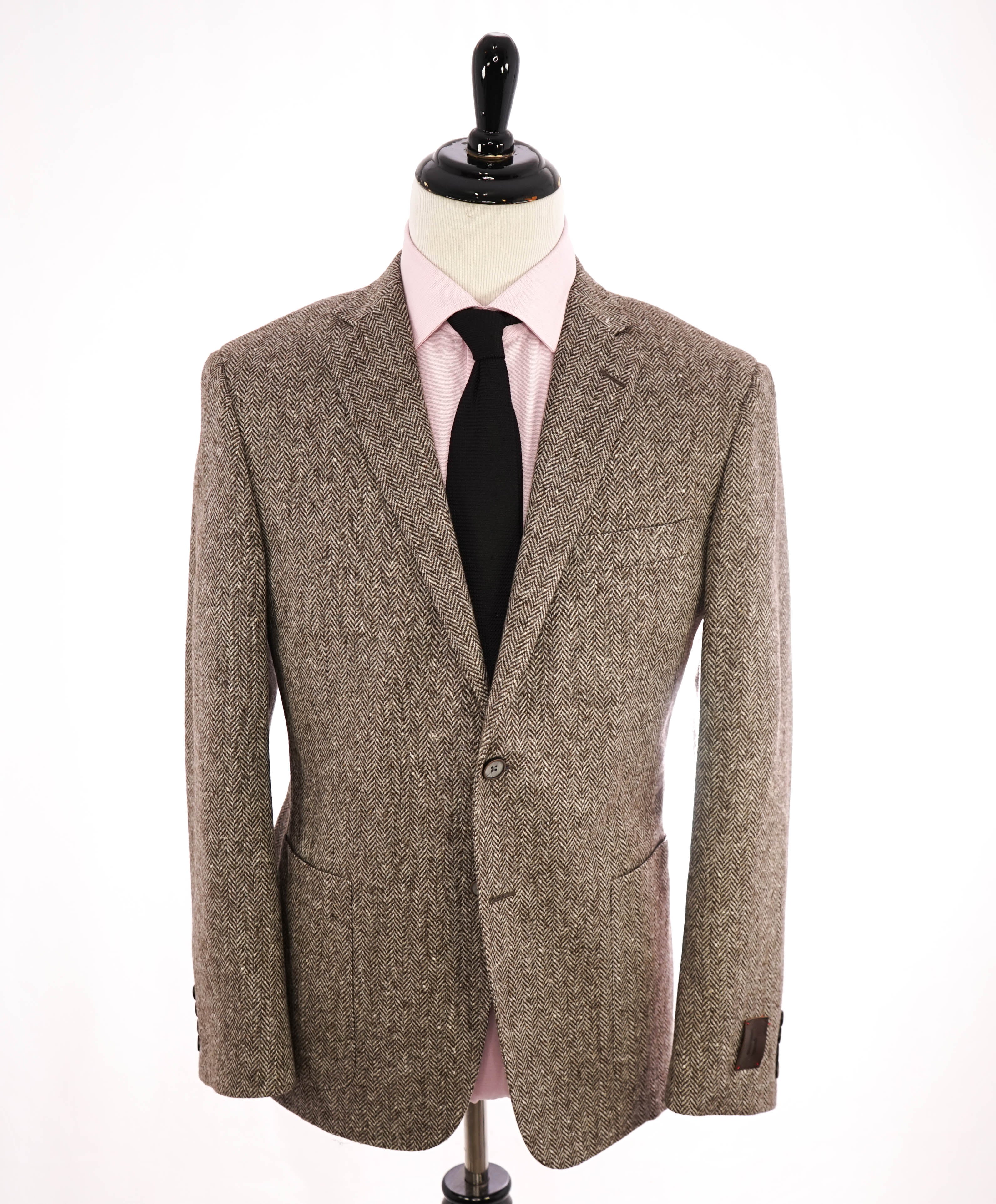 HICKEY FREEMAN - Brown HERRINGBONE Flannel Semi-Lined Blazer - 46R