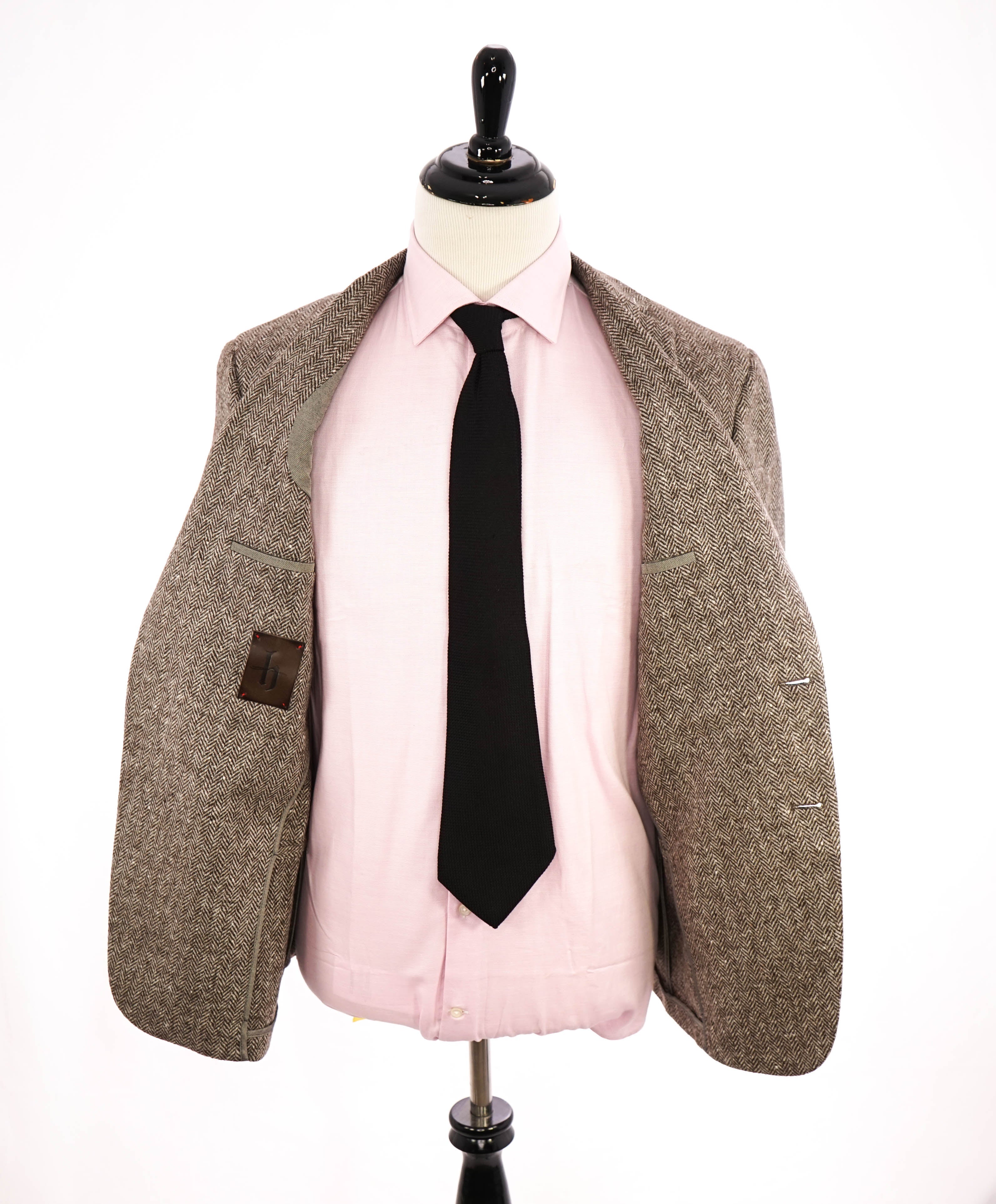 HICKEY FREEMAN - Brown HERRINGBONE Flannel Semi-Lined Blazer - 46R