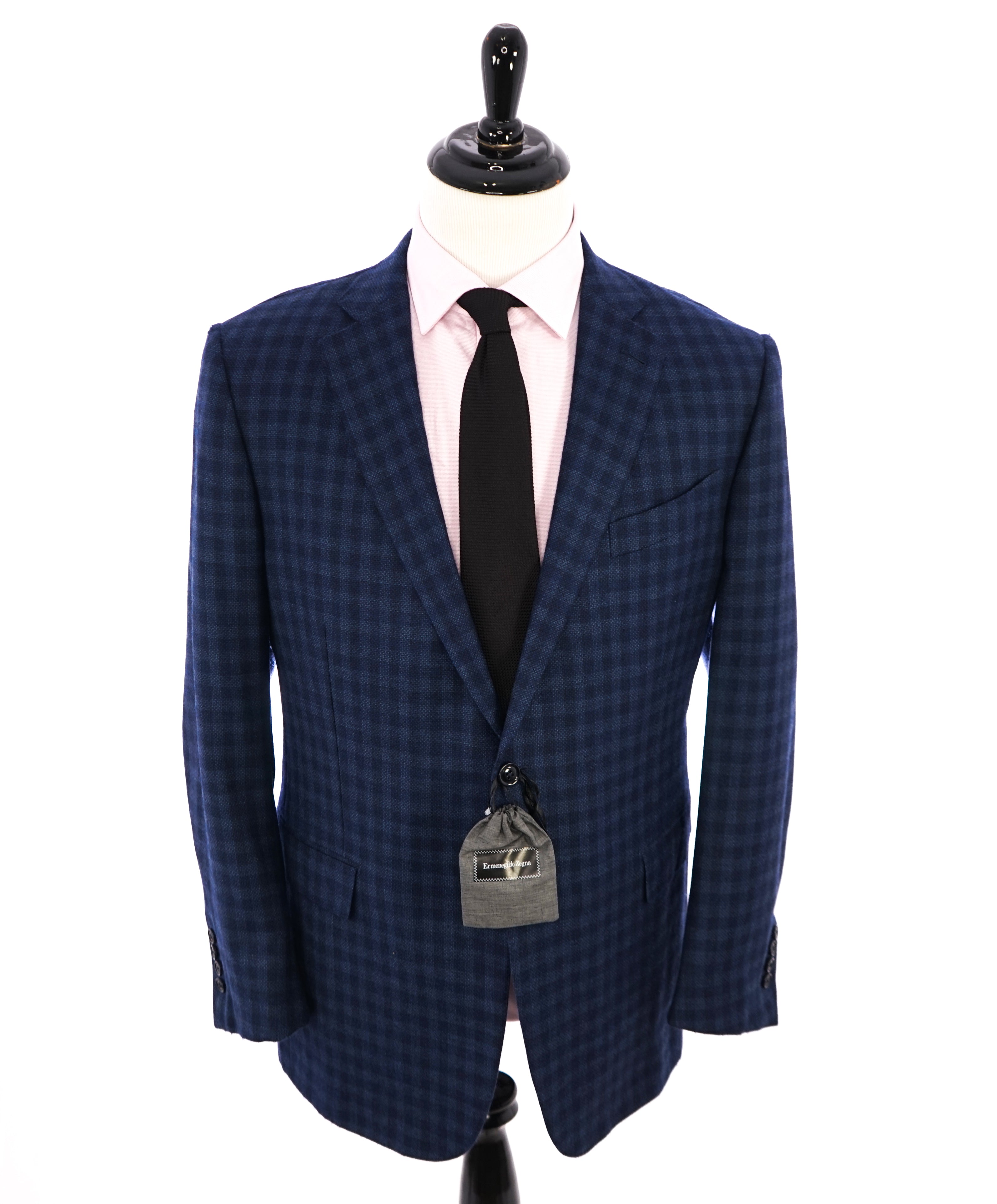 ERMENEGILDO ZEGNA - Blue Bold Check SU MISURA “Silk & Wool” Blazer - 46L