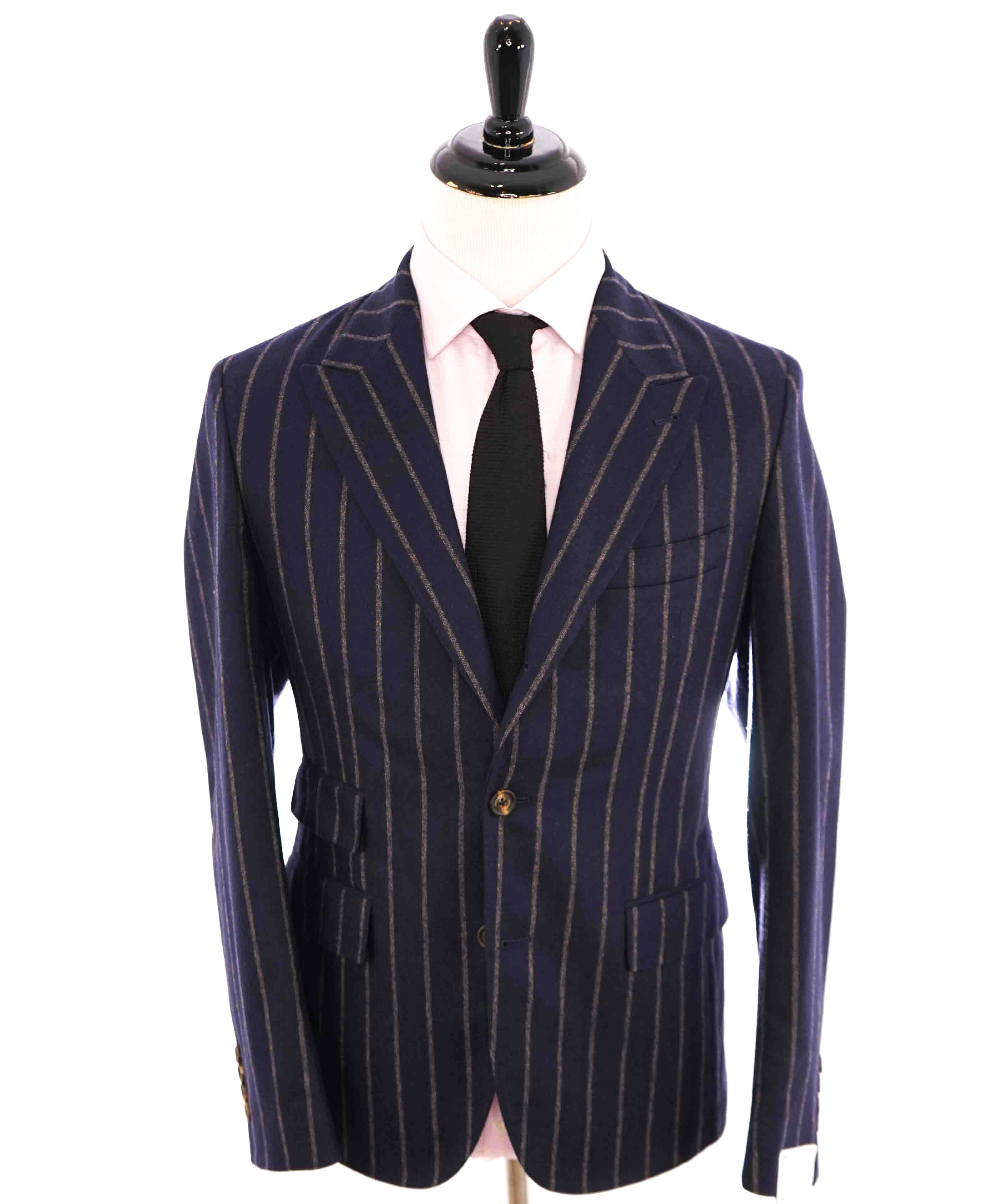 $2,195 ELEVENTY - *CASHMERE/WOOL* Navy Camel Chalk Stripe Suit - 40US (50EU)