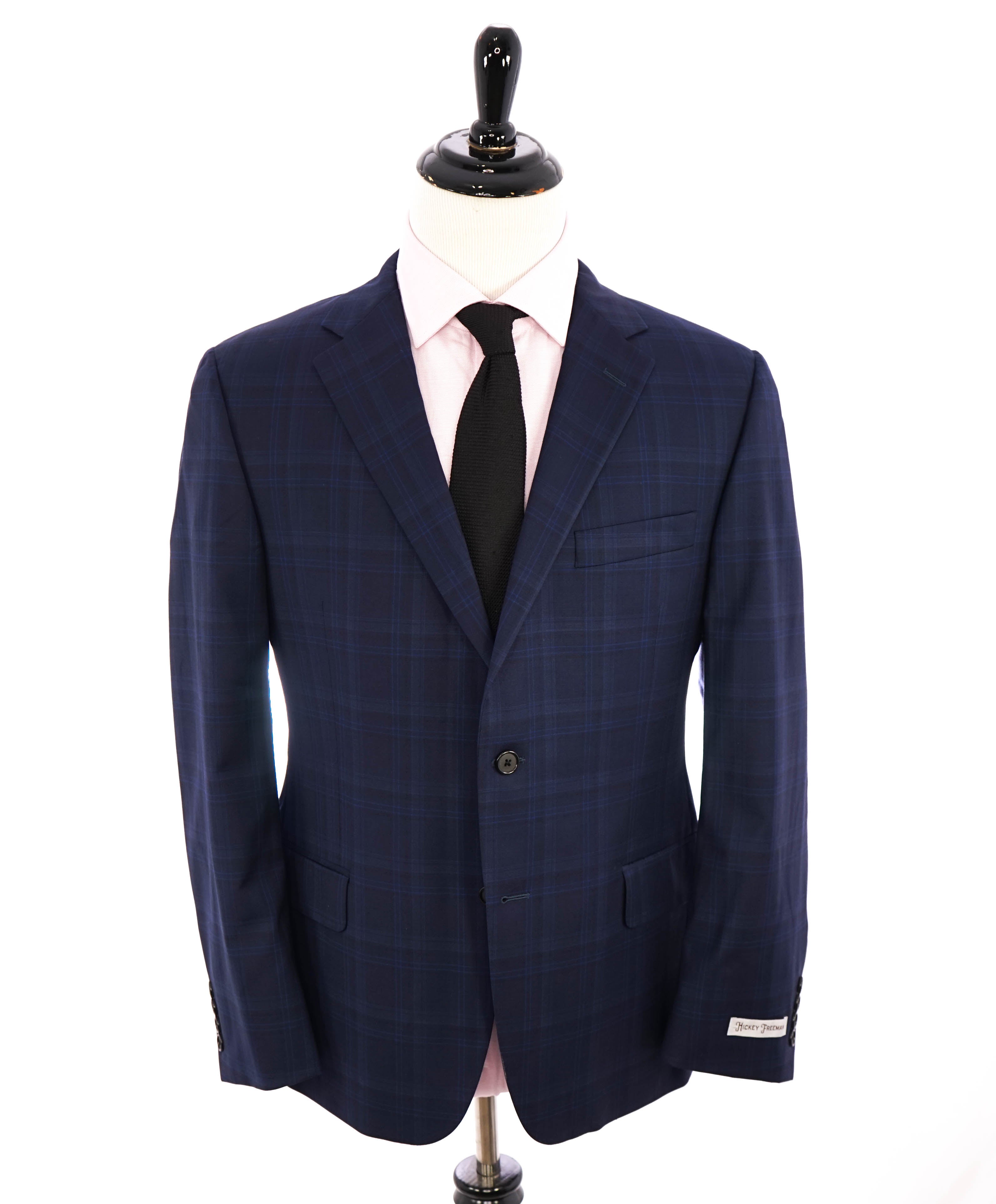 HICKEY FREEMAN - Blue Plaid Check All Season Weight Wool Blazer - 42S