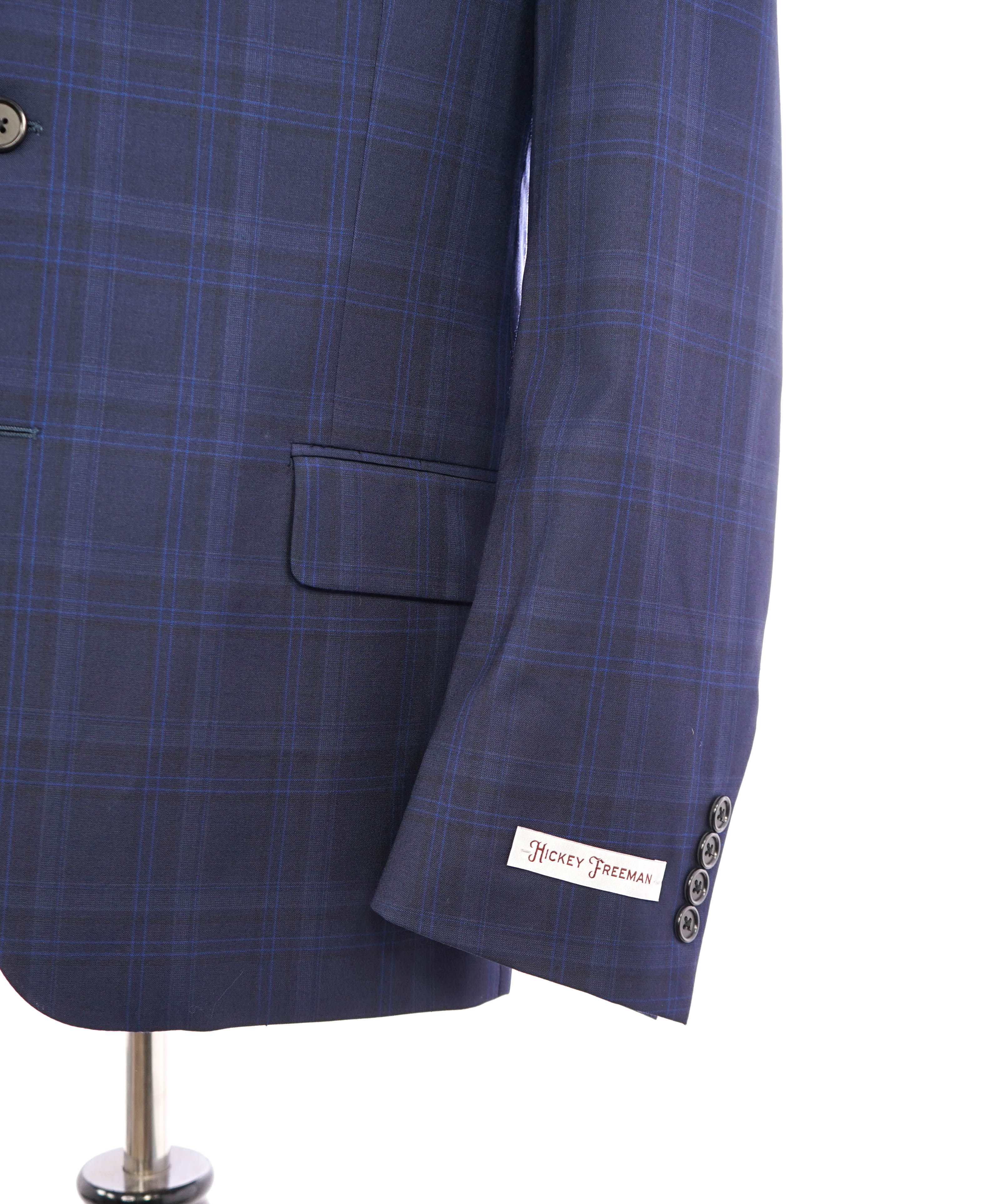 HICKEY FREEMAN - Blue Plaid Check All Season Weight Wool Blazer - 42S