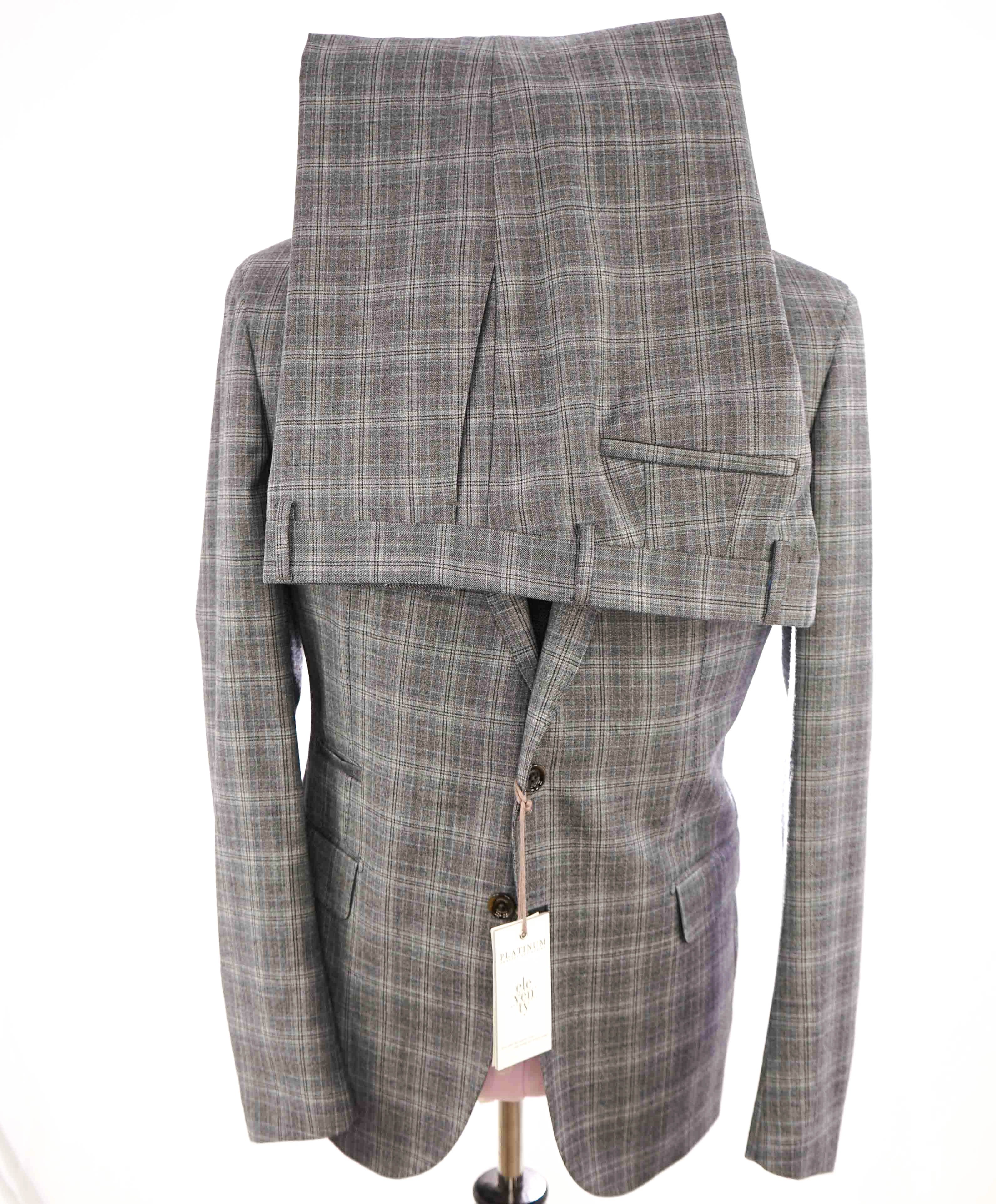 $1,995 ELEVENTY - "PLATINUM LABEL" Check Plaid Gray Classic Suit - 44 (54 EU)