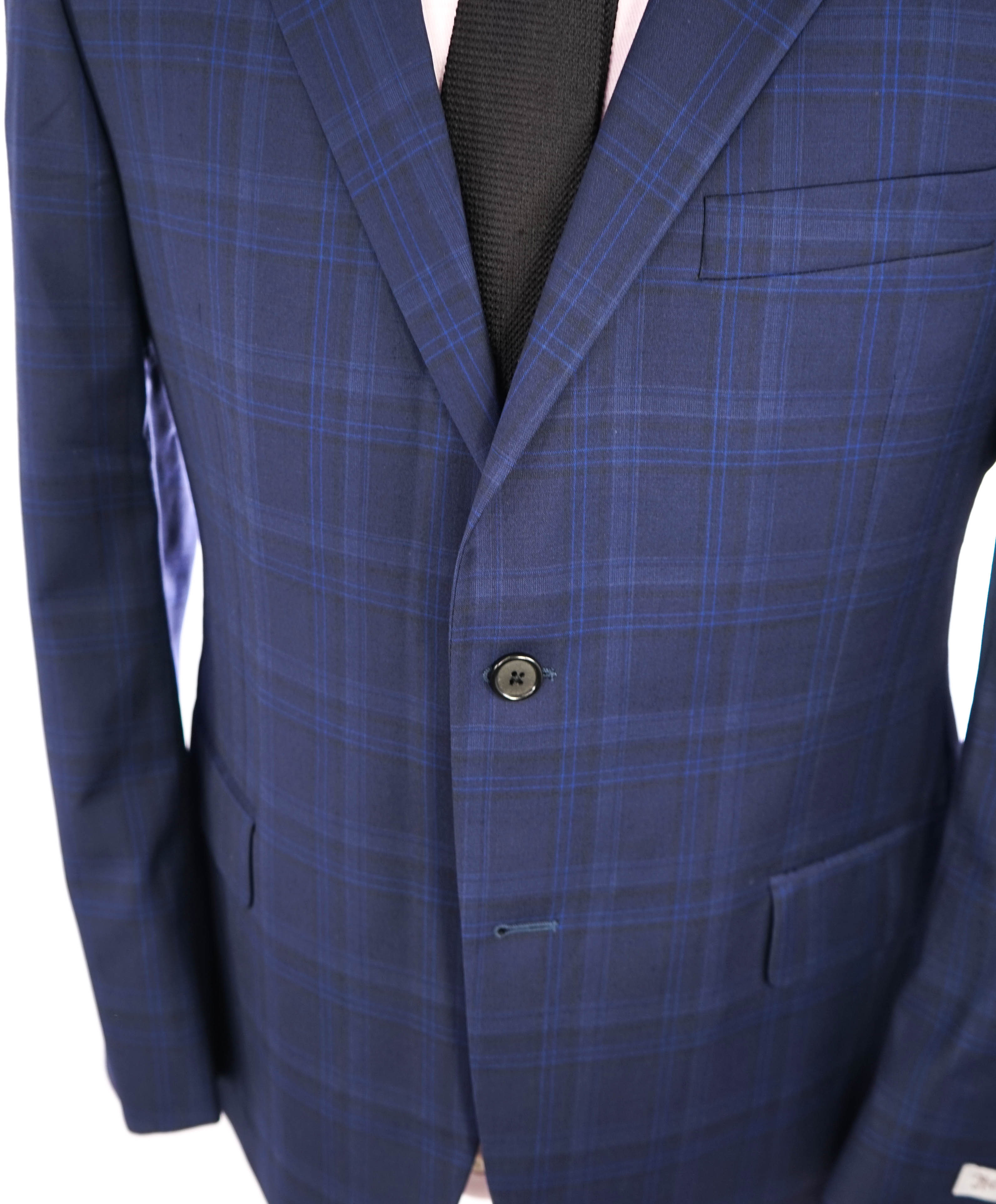 HICKEY FREEMAN - Blue Plaid Check All Season Weight Wool Blazer - 42S