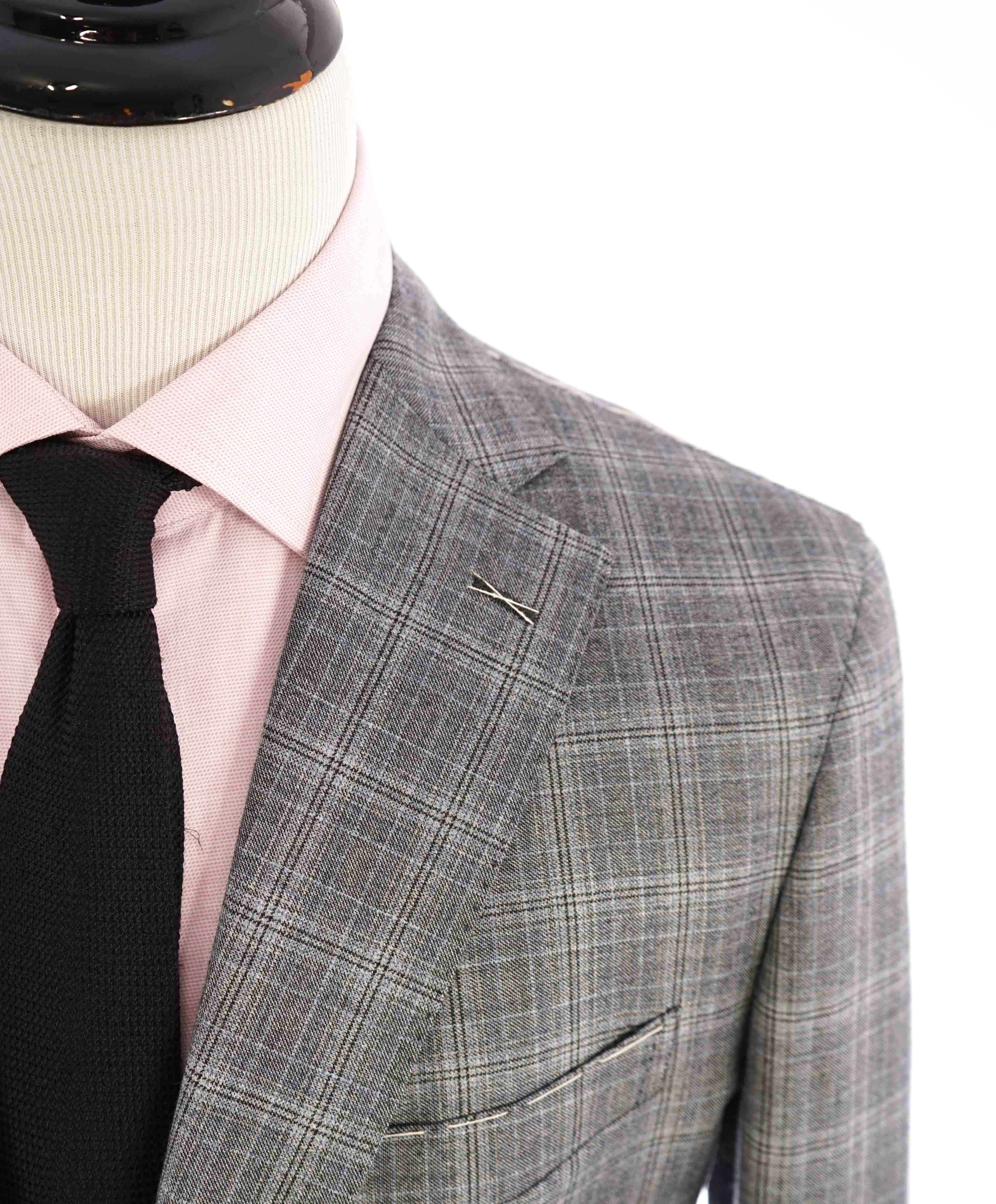 $1,995 ELEVENTY - "PLATINUM LABEL" Check Plaid Gray Classic Suit - 44 (54 EU)