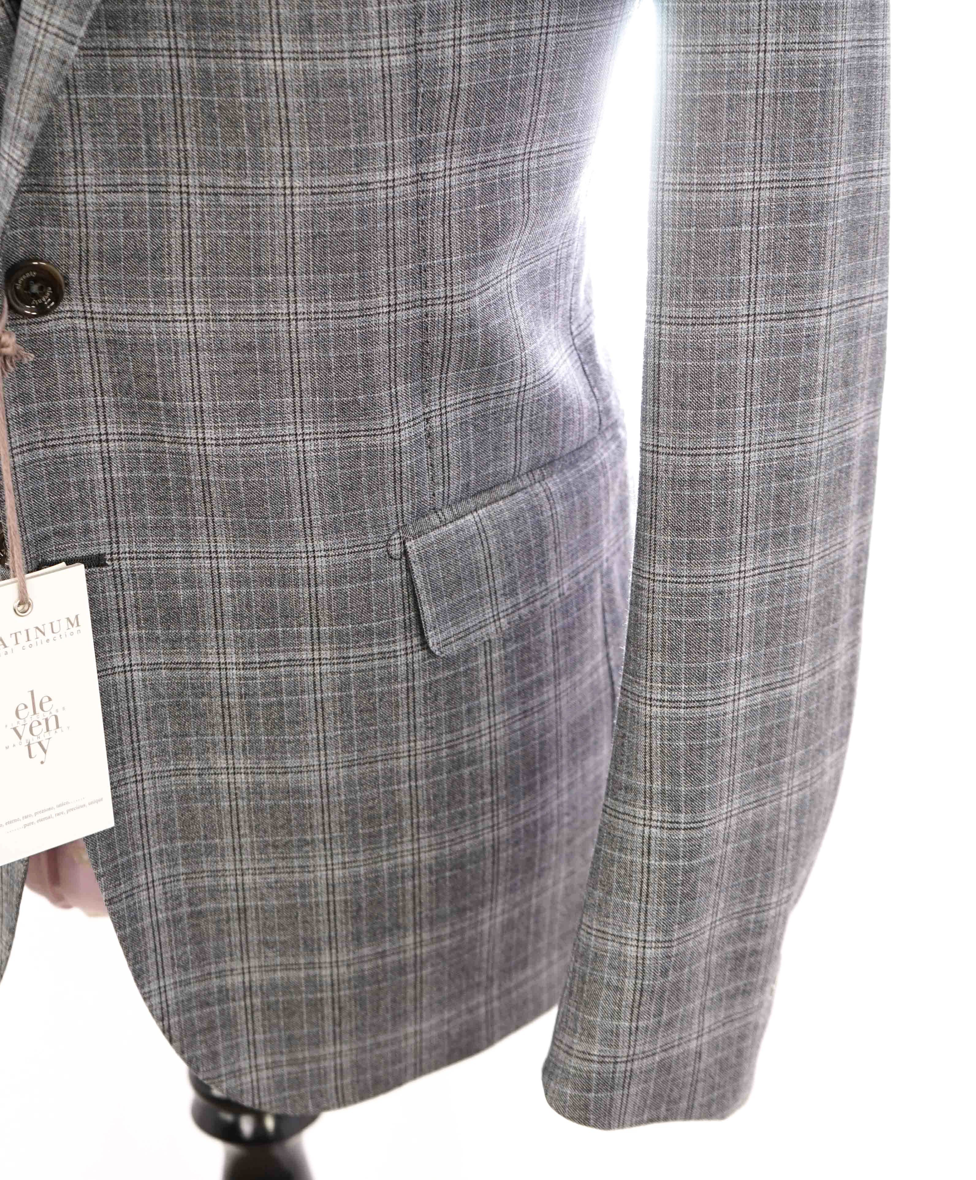 $1,995 ELEVENTY - "PLATINUM LABEL" Check Plaid Gray Classic Suit - 44 (54 EU)