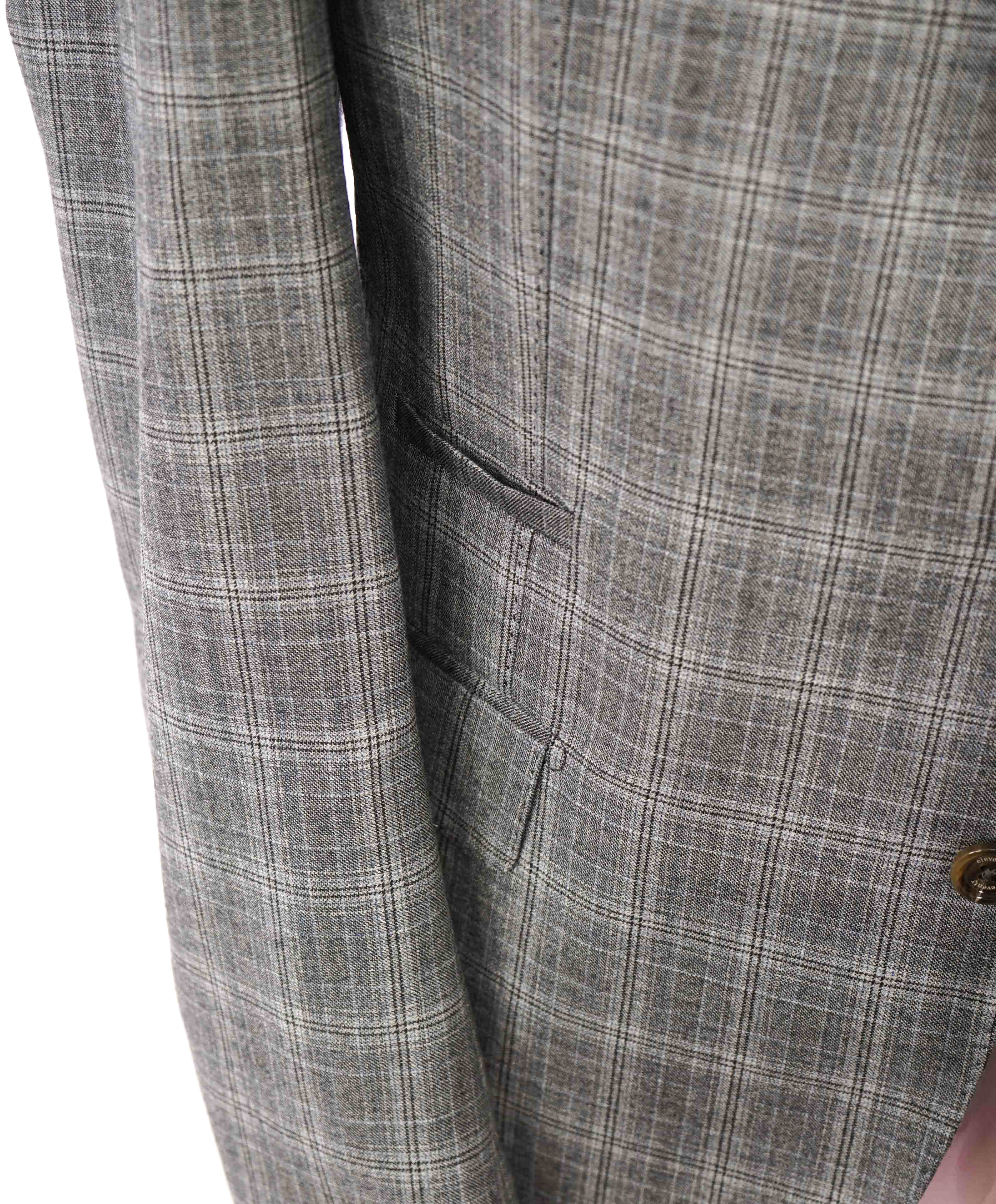 $1,995 ELEVENTY - "PLATINUM LABEL" Check Plaid Gray Classic Suit - 44 (54 EU)