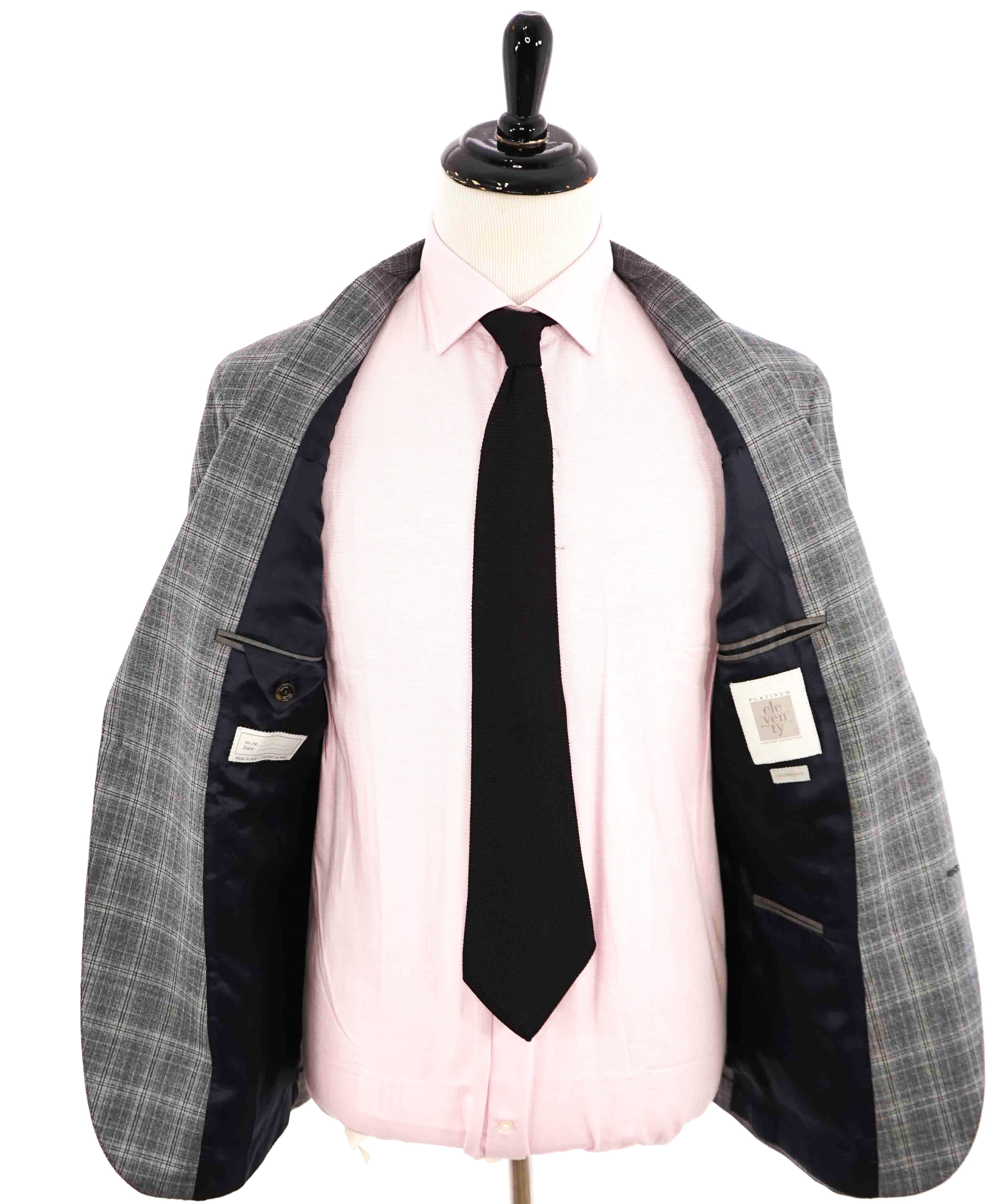 $1,995 ELEVENTY - "PLATINUM LABEL" Check Plaid Gray Classic Suit - 44 (54 EU)