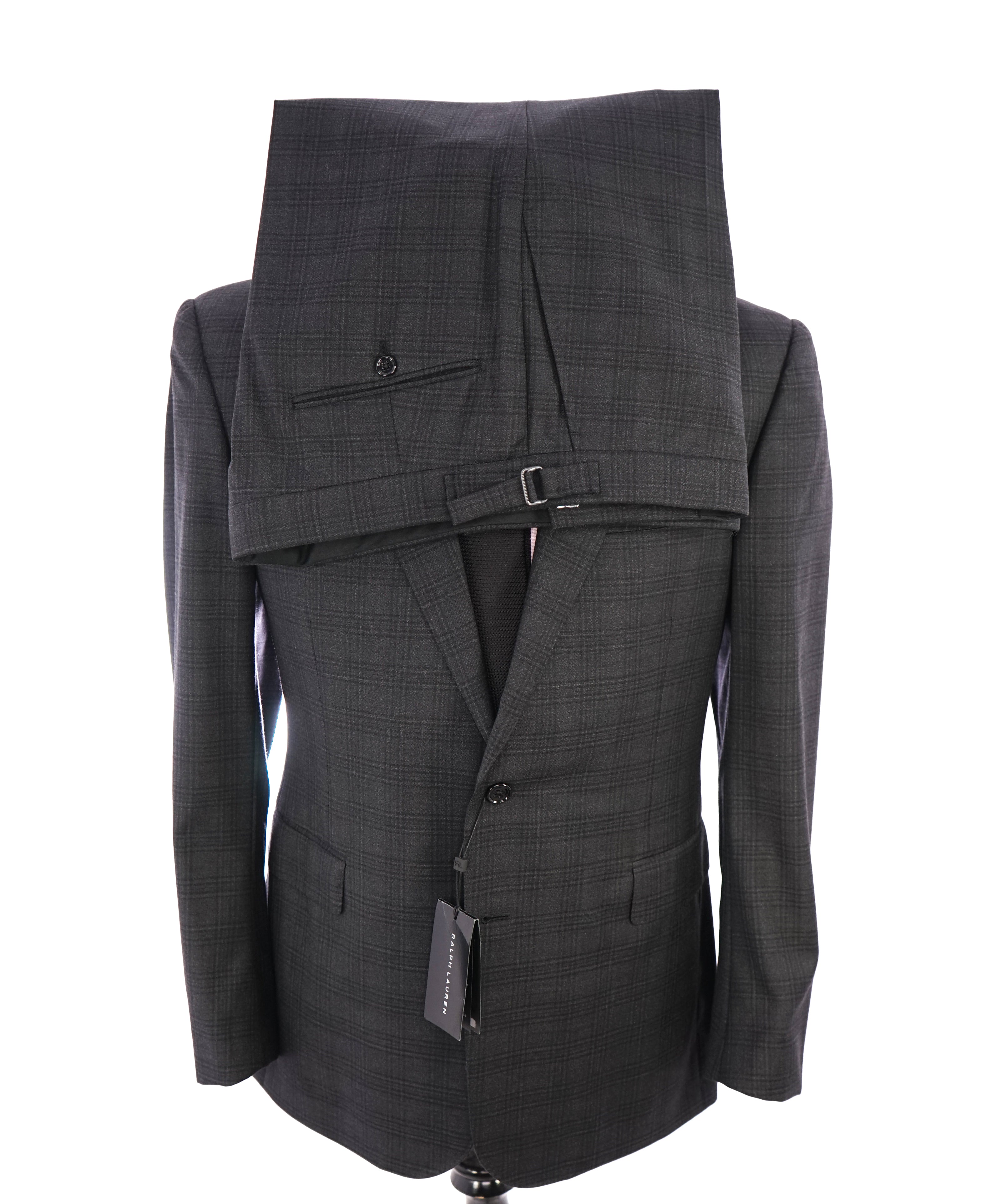 RALPH LAUREN BLACK LABEL - "Anthony" Plaid Side-Tabs Peak lapel Suit - 44R