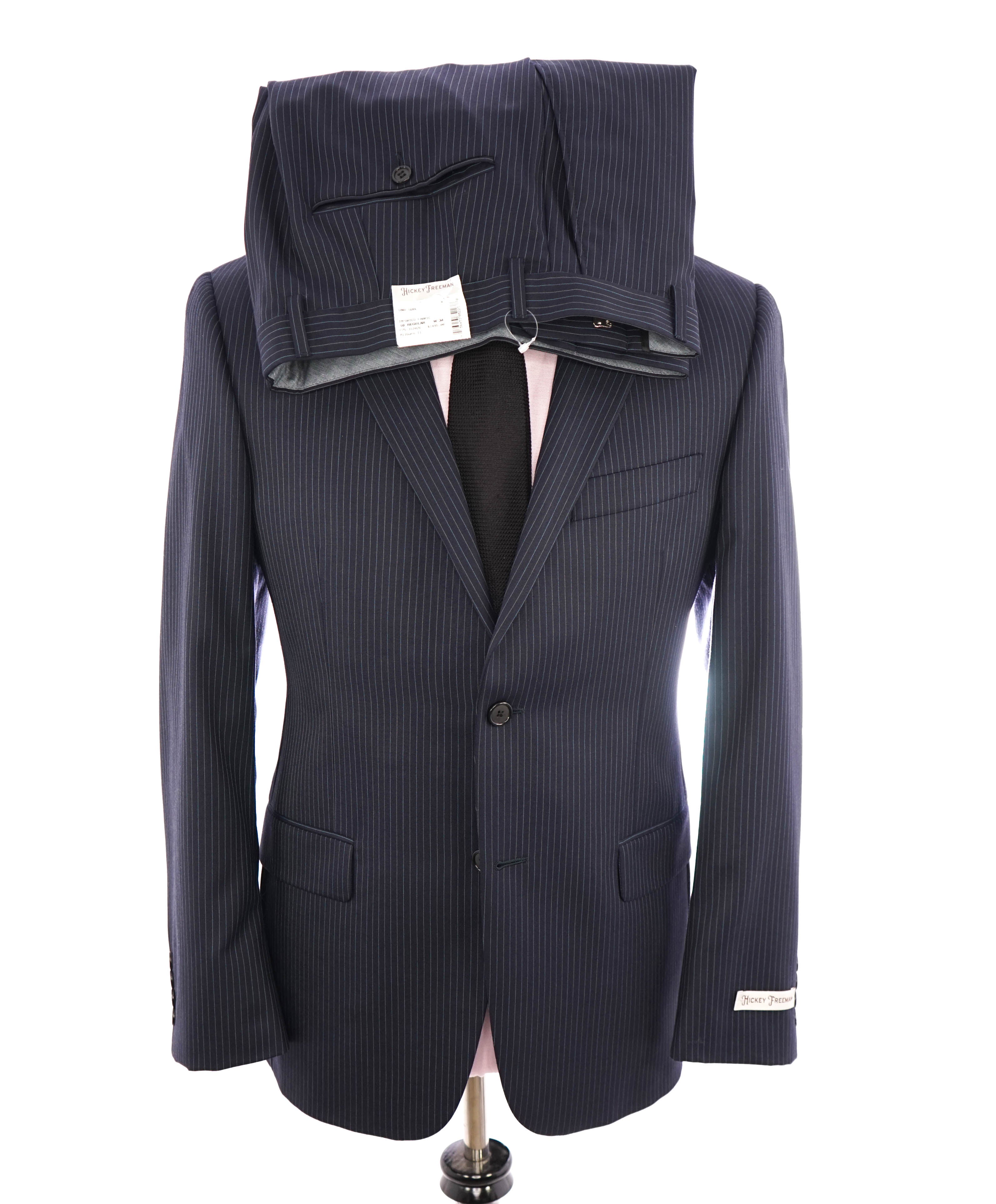 HICKEY FREEMAN - Navy Blue Alternating Stripe "Milburn ii" Notch Lapel Suit - 40R