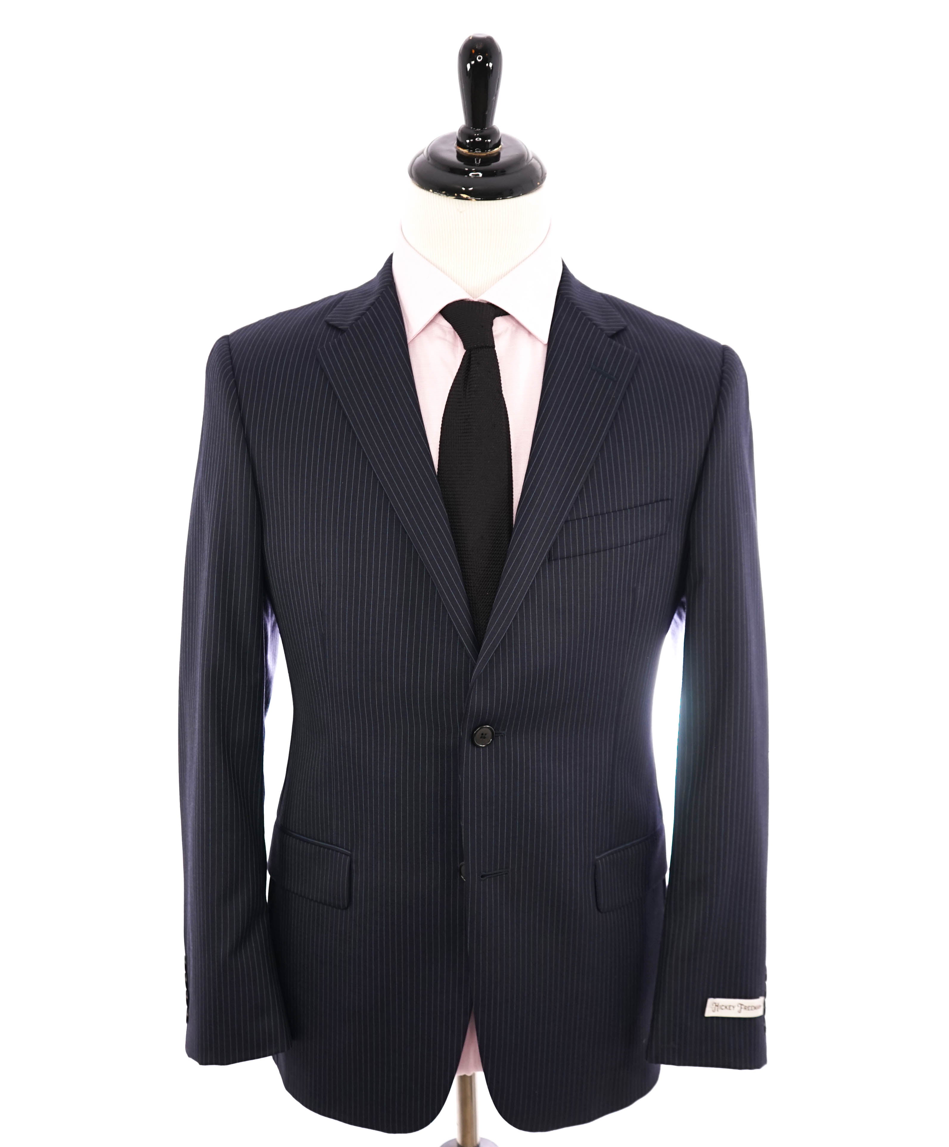 HICKEY FREEMAN - Navy Blue Alternating Stripe "Milburn ii" Notch Lapel Suit - 40R