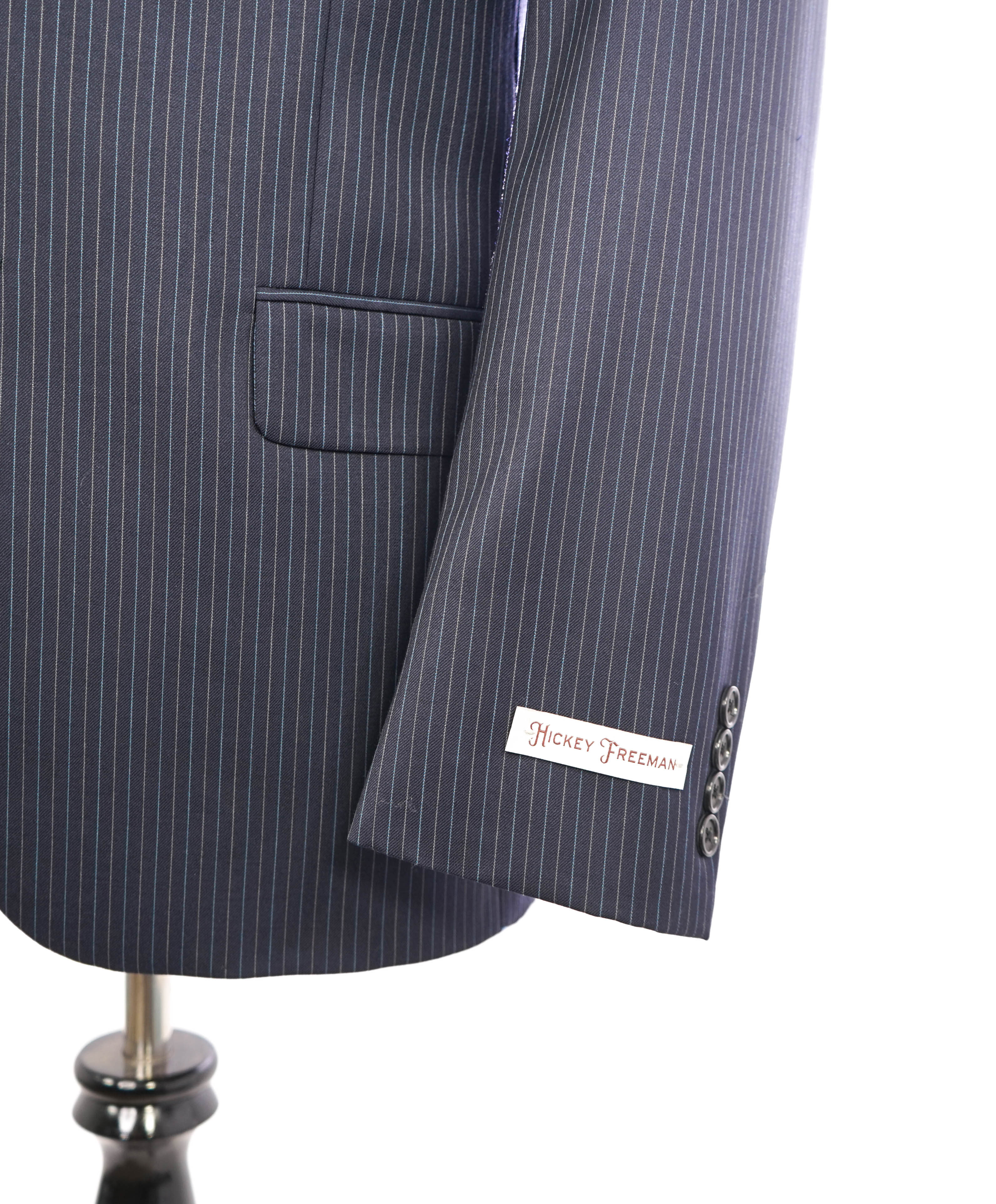 HICKEY FREEMAN - Navy Blue Alternating Stripe "Milburn ii" Notch Lapel Suit - 40R