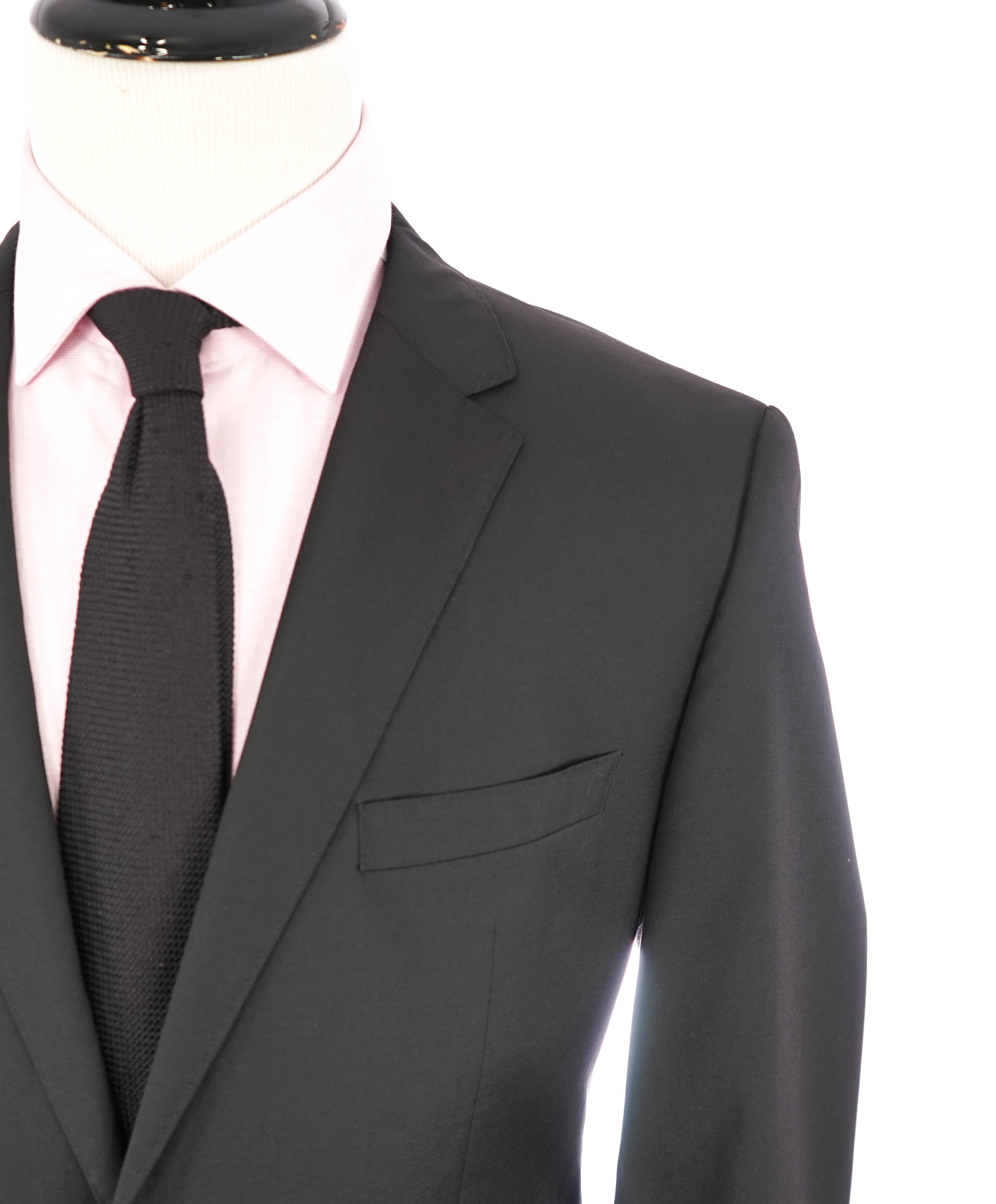 HUGO BOSS - "GUABELLO Super 130's" Solid Black Notch Lapel Suit - 40R