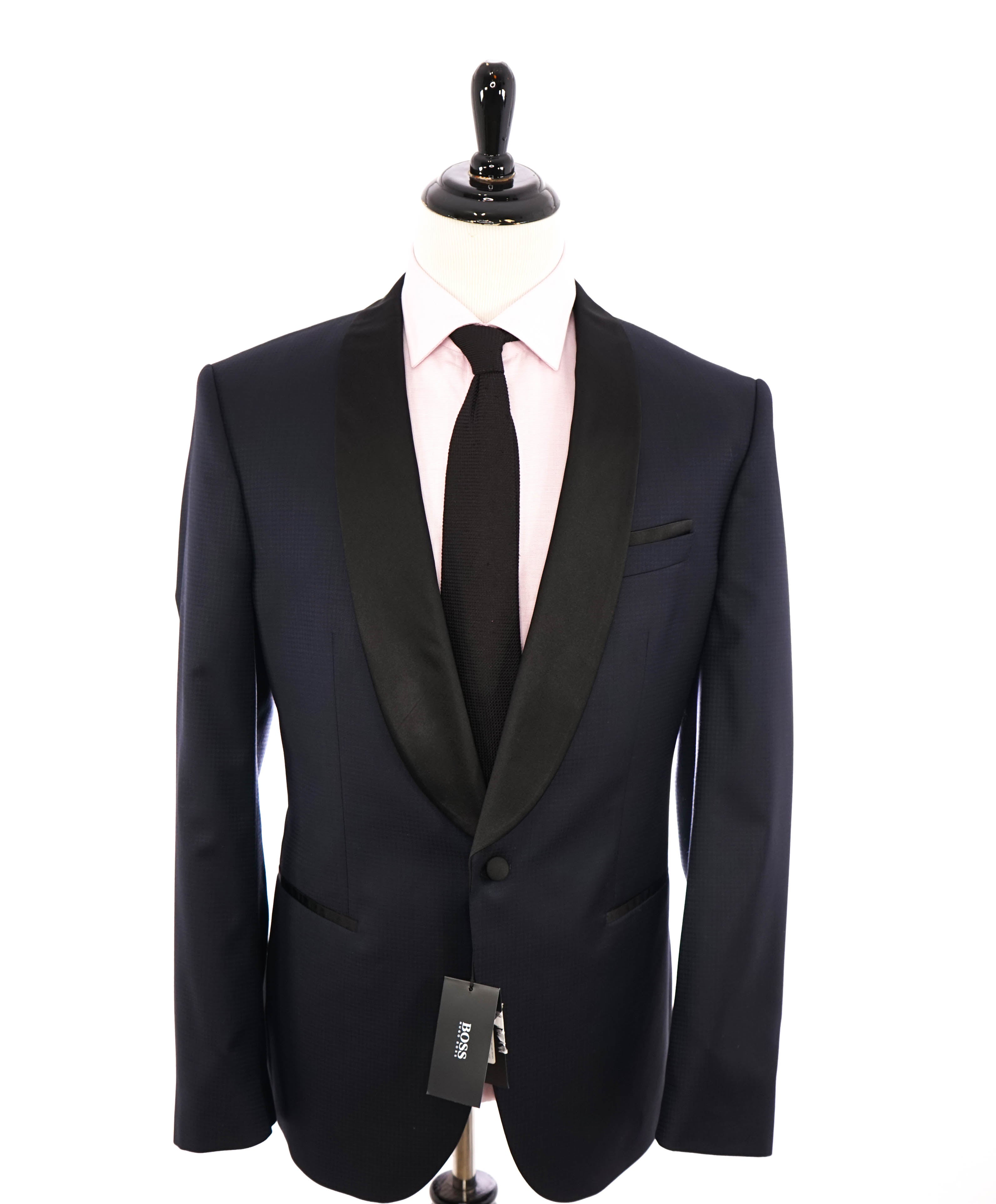 HUGO BOSS - Shawl Collar HOUNDSTOOTH Navy Blue 1-Button Tuxedo Suit - 44R