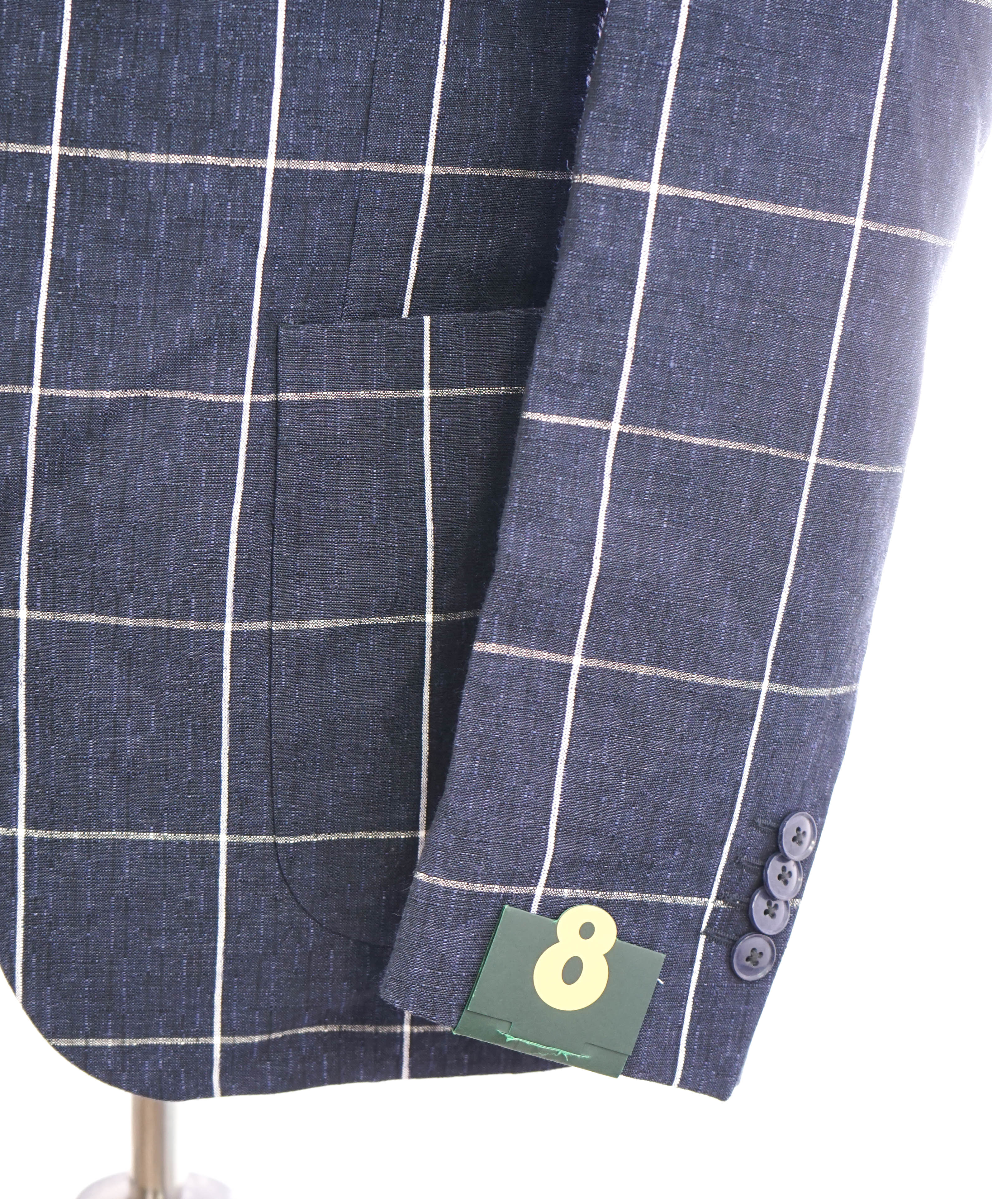 L'8 L.B.M. 1911 - Luigi Bianchi BOLD Windowpane Blue LINEN/COTTON Suit - 42R