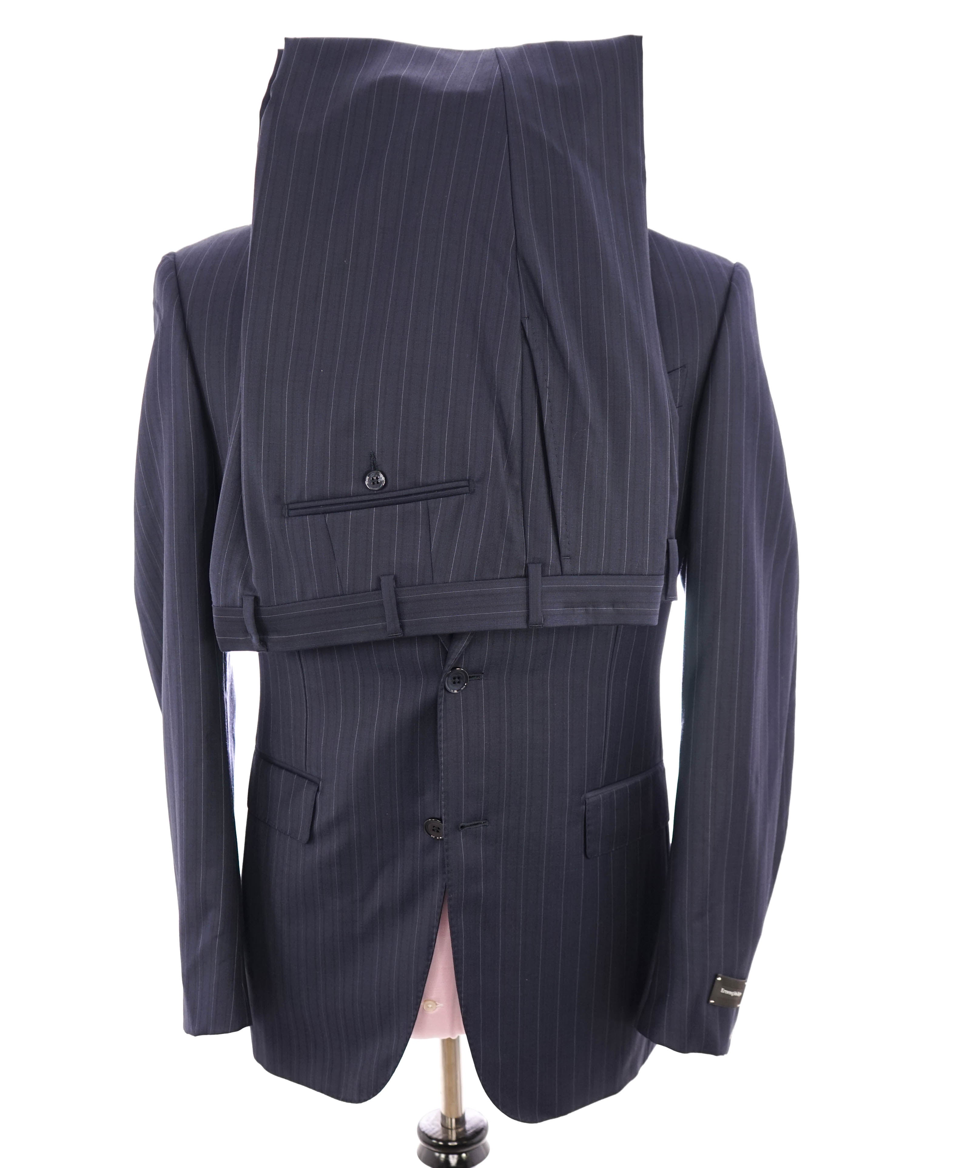 ERMENEGILDO ZEGNA -"TROFEO" MILANO Tonal Alternating Blue Stripe Suit - 40R