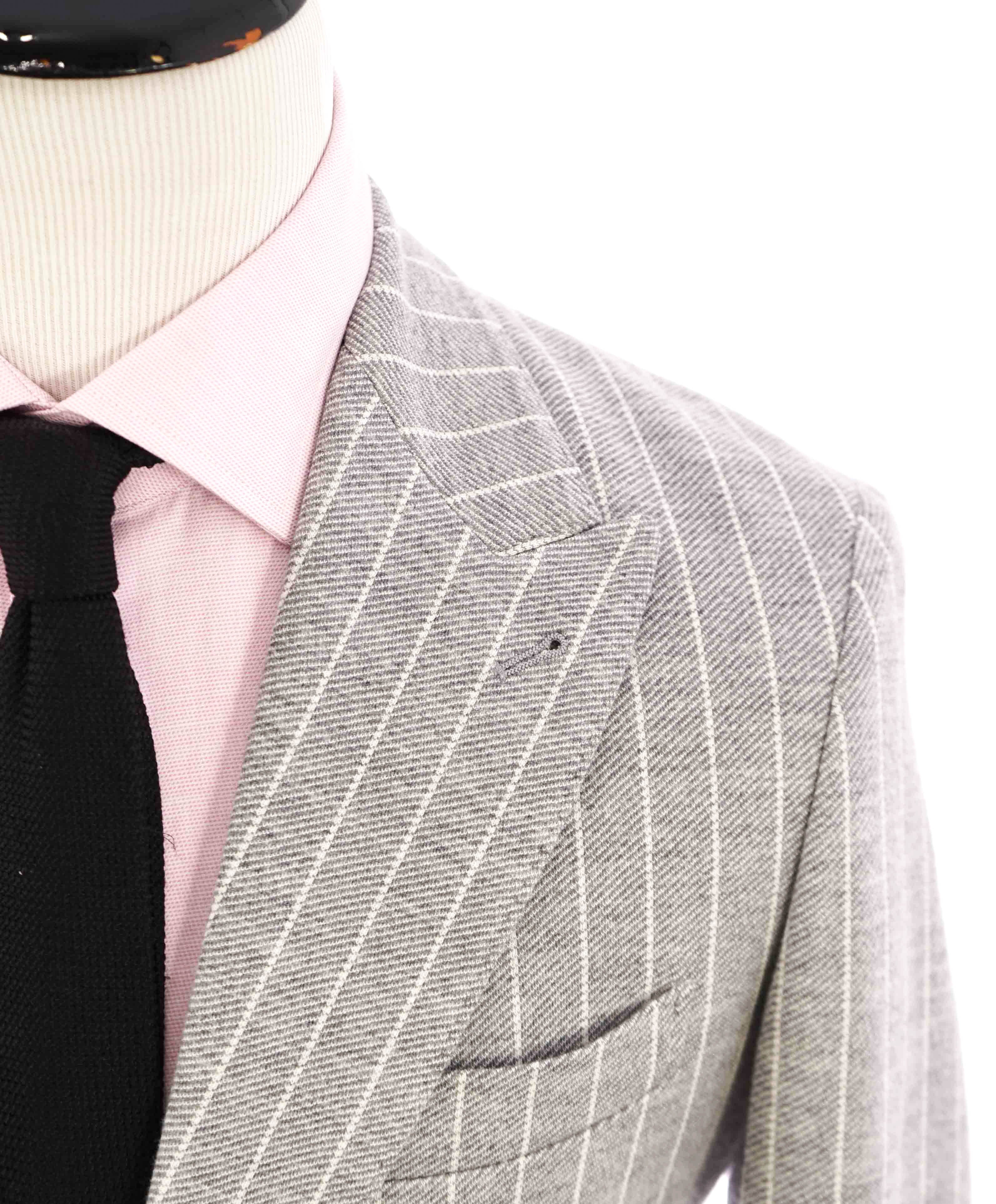 $1,695 ELEVENTY - Gray & Ivory Chalk Stripe Cotton/WOOL Blazer - 40 US (50EU)