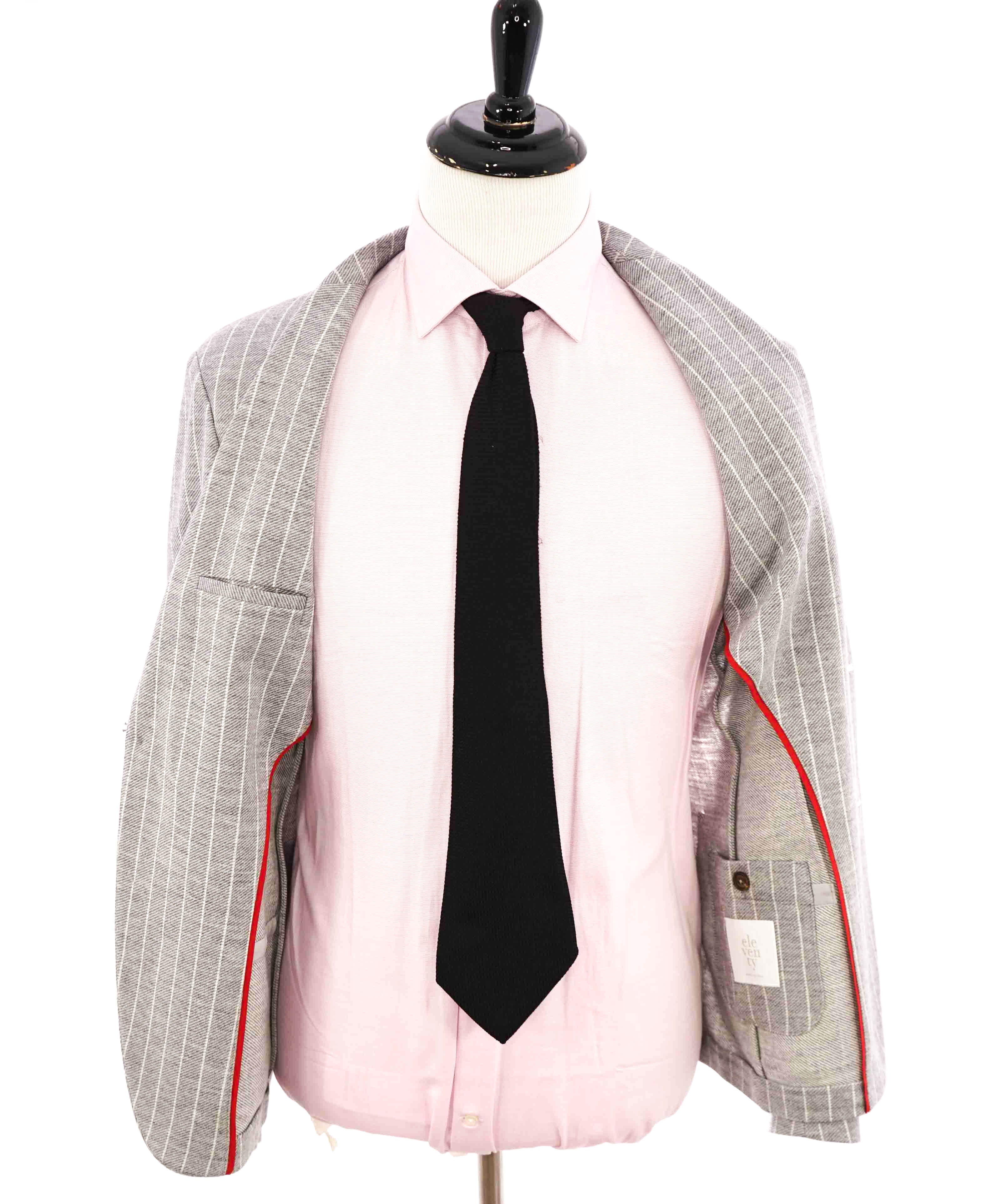 $1,695 ELEVENTY - Gray & Ivory Chalk Stripe Cotton/WOOL Blazer - 40 US (50EU)