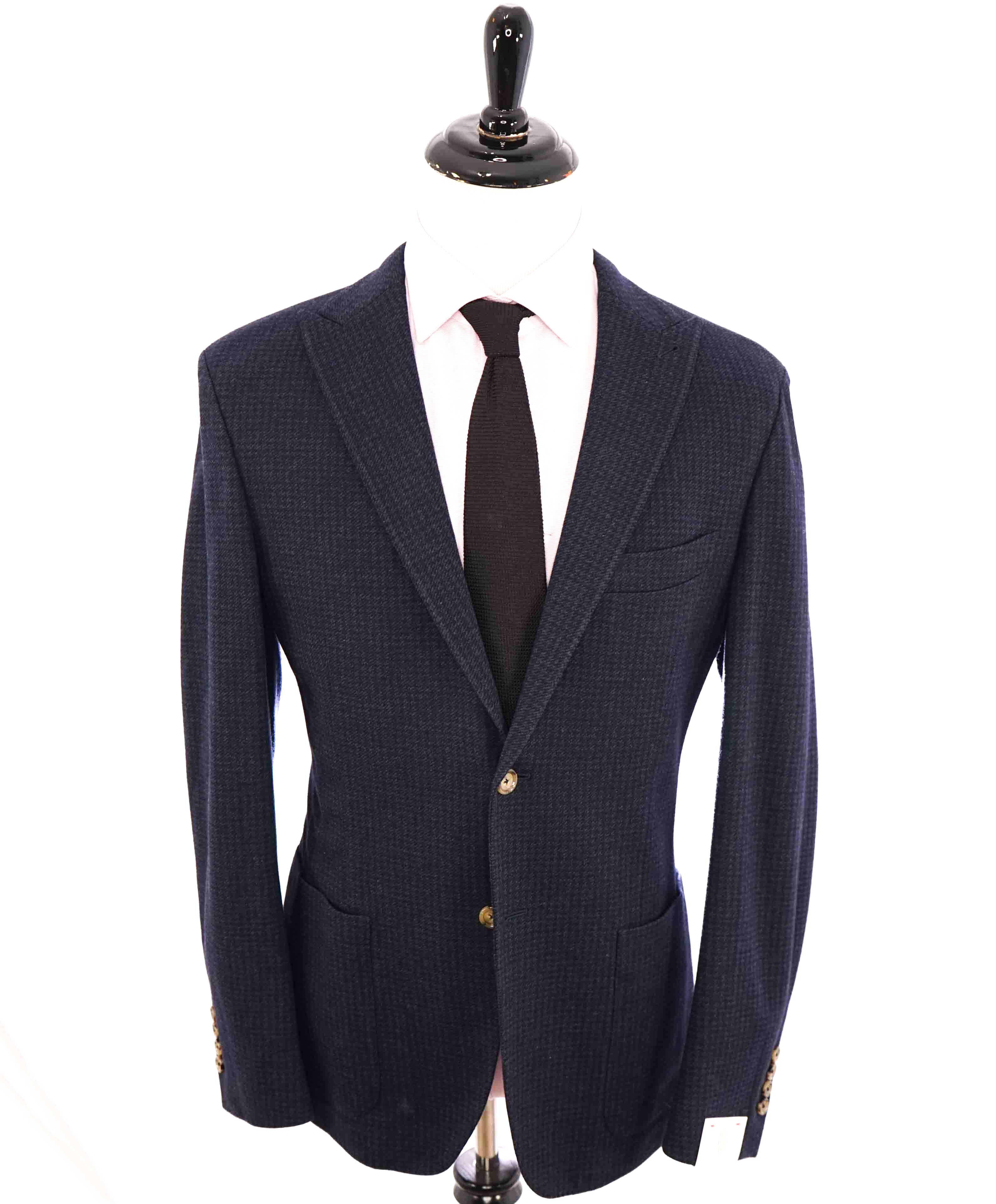 $1,095 ELEVENTY - Blue Houndstooth Semi-Lined WOOL/COTTON Blazer - 42(52EU)